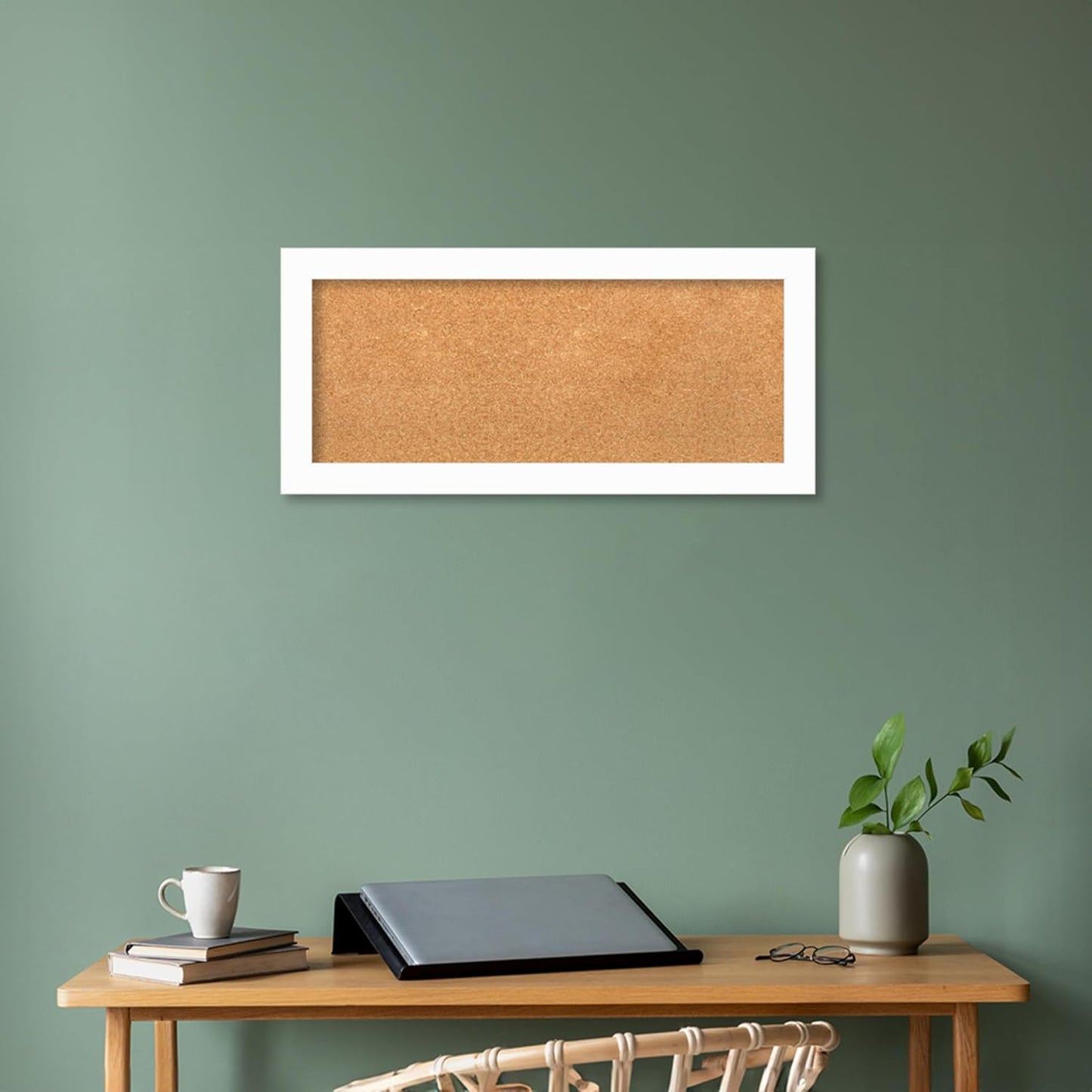 Amanti Art Natural Cork Board for Wall, 15x33 Vision Board with White Frame, Medium Corkboard Office Decor for Home Organization, Casual Corkboard Pinboard to Display Items for Home Organization in