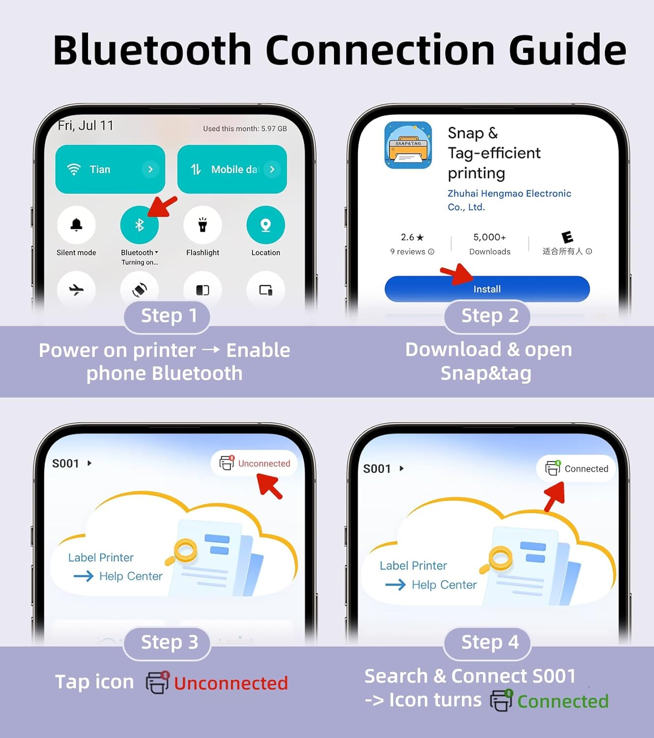 ORGSTA S001 Label Maker Machine with Tape, Portable Bluetooth Label Maker for Home and Office Organization, Thermal Label Printer Mini Sticker Maker with Multiple Templates, White