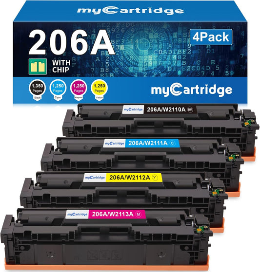 206A Toner Cartridges 4 Pack (with Chip) Compatible Replacement for HP 206A 206X for Color Laserjet Pro MFP M283fdw M283cdw M283fdn M282nw Pro M255dw M255nw M283 M255 Printer W2110A W2110X High Yield