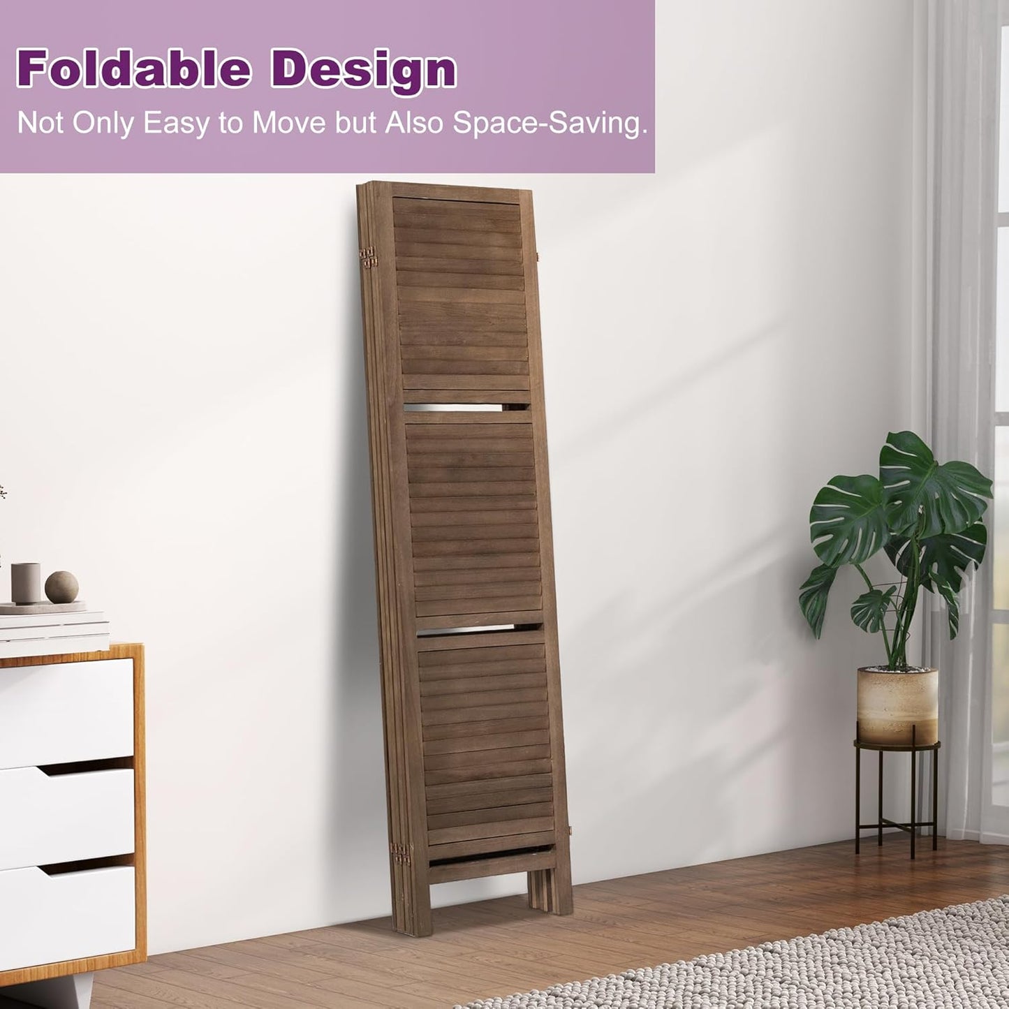 Room Divider with Shelves, 5.6FT Folding Room Divider Panel, 6 Panel Wood Partition Wall Divider for Room Separation, Dark Brown