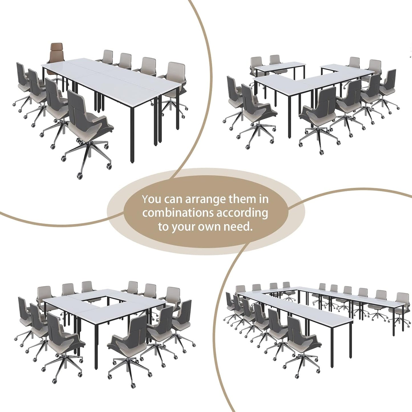 Bonzy Home Conference Table, 23FT Office Computer Desk, Printer Podcast Table for Meeting Room Conference Room Study Room, 10 PCS Random Combination, White, 275.5"x47.2"x29.5"