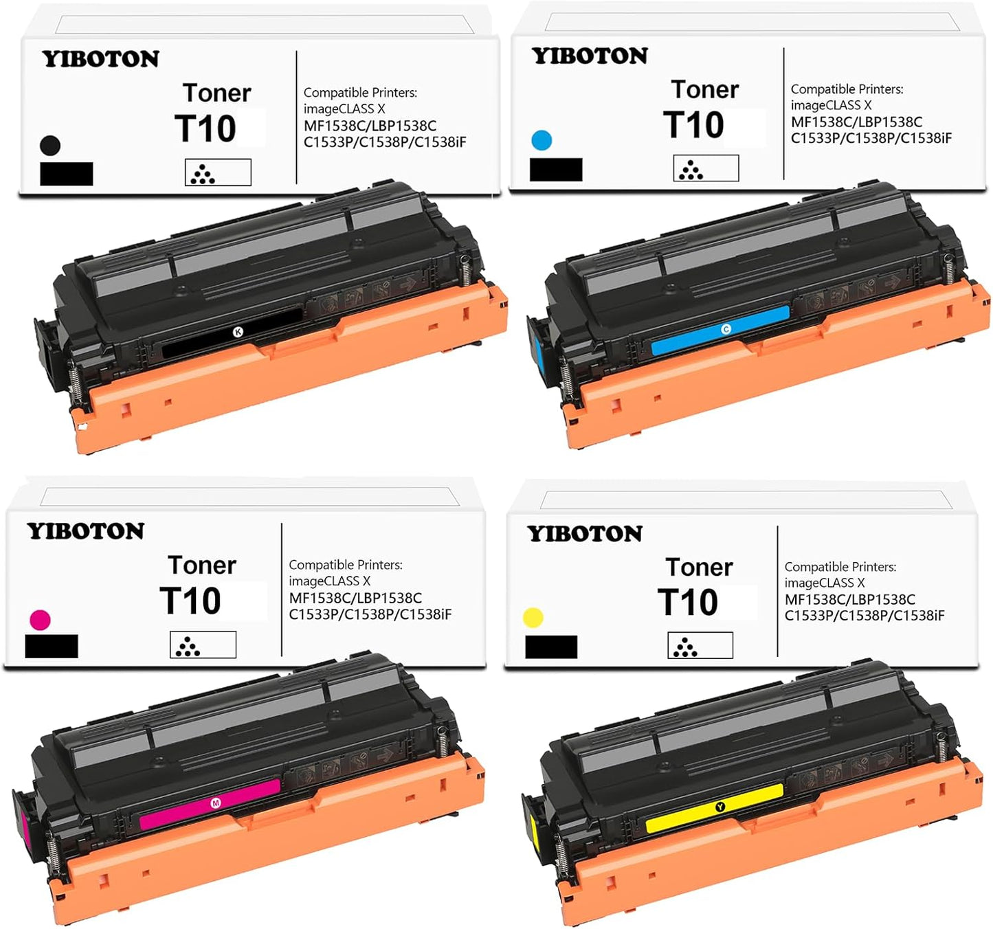 T10 T10L High-Capacity Toner Cartridge Replacement for Canon T10 T10L Toner (with New Chip) for Color imageCLASS X LBP1538C MF1538C C1533P C1538P C1538iF Printers(4 Pack)