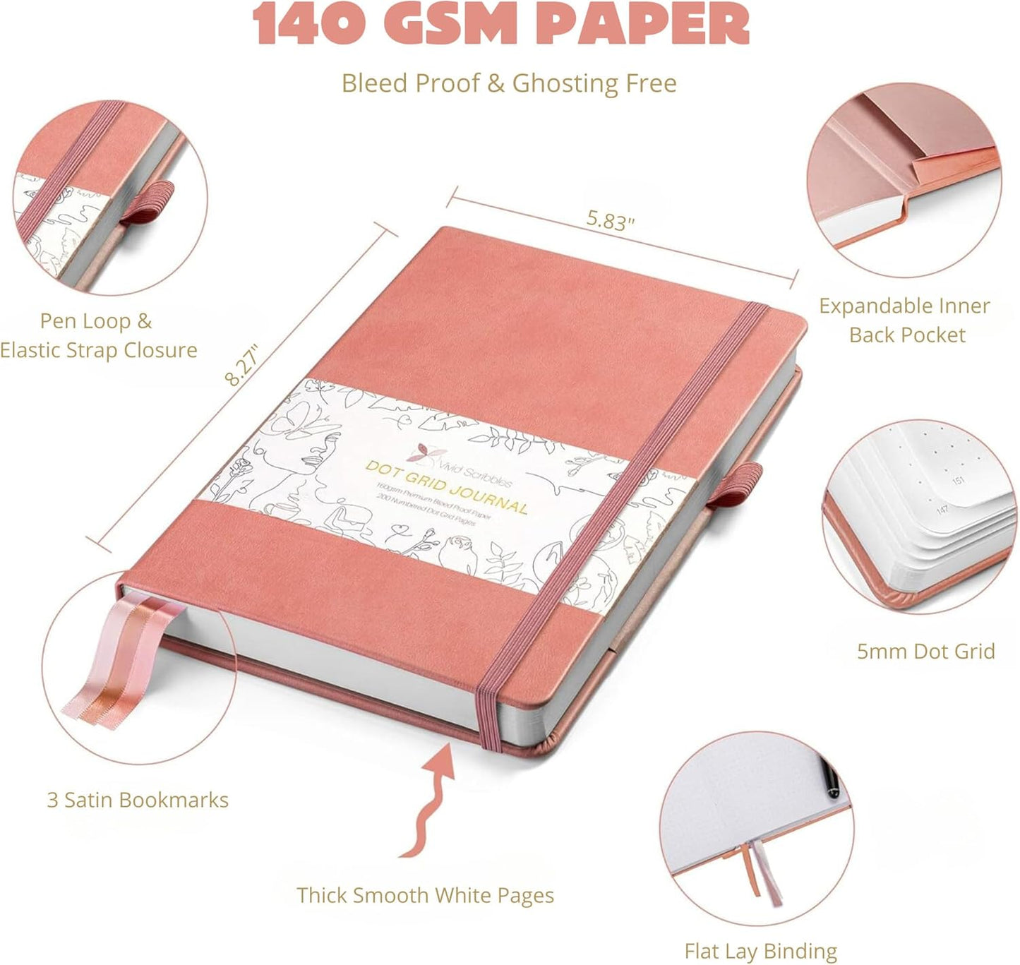 Bullet Dotted Journal – 140gsm Bleed Proof Thick White Paper – 200 Numbered Dot Grid Pages – 5.8 x 8.3 inch Dotted Notebook by Vivid Scribbles