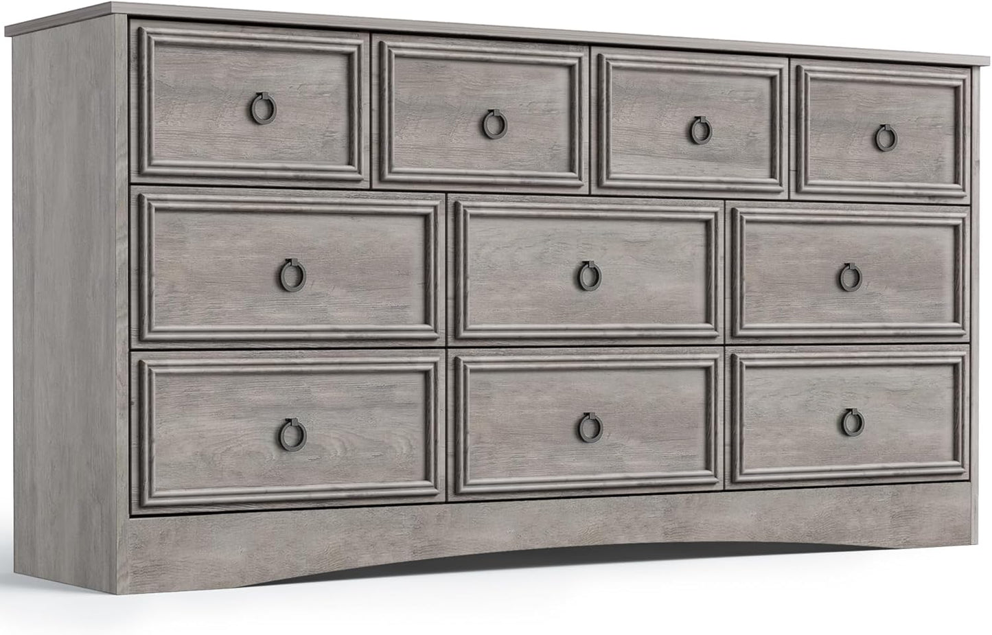LGHM Modern Large 10 Drawer Dresser, Long Dressers for Bedroom, Chest of Drawers Closet Organizers and Storage Clothes - Textured Borders, 6" Deep Drawer for Living Room, Hallway, Gray