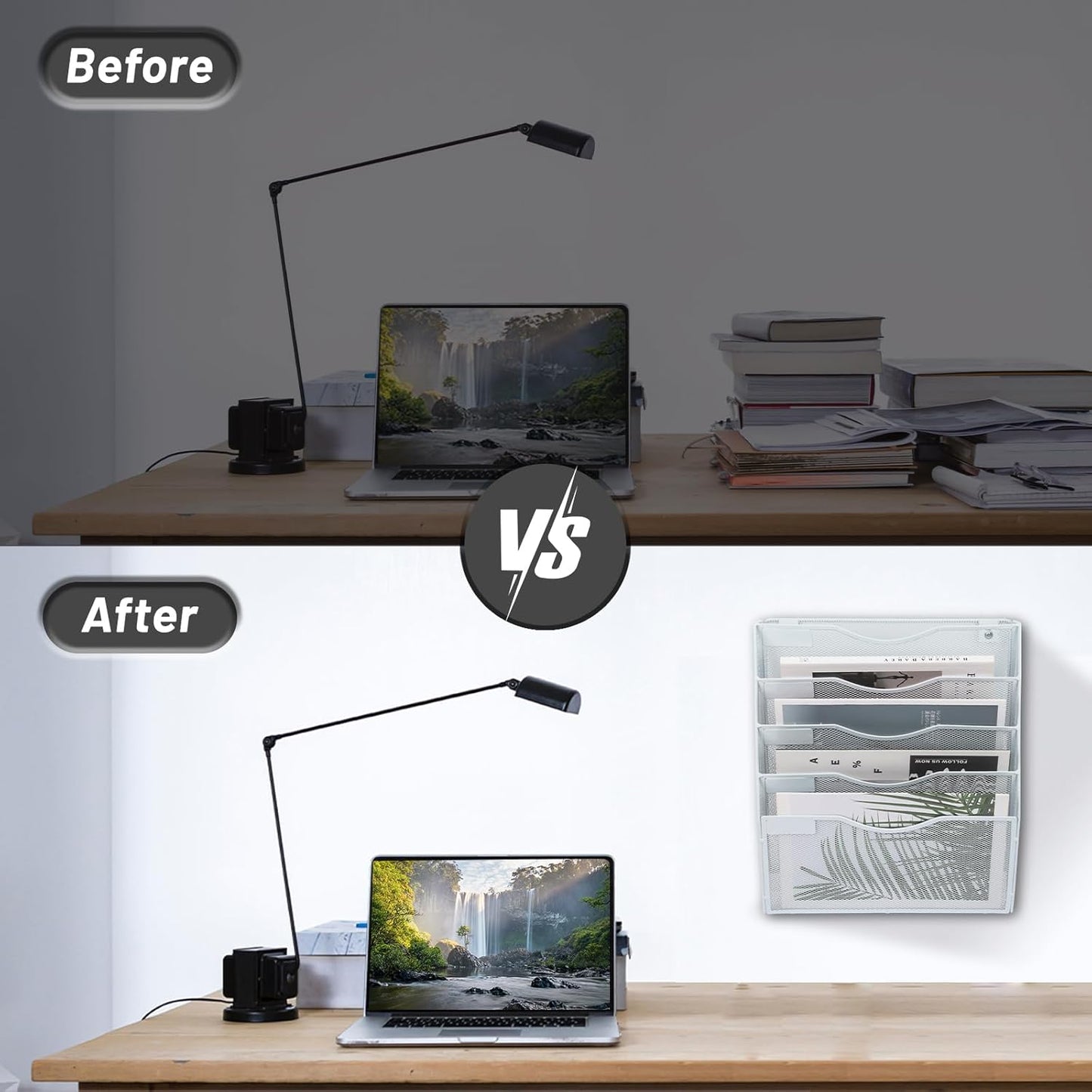 EASEPRES 5 Pocket Mesh Hanging Wall File Organizer, Wall Mounted Mail Paper Document Folder Holder, Clipboard Storage Organization Magazine Rack with Nametag Label for Office Home School, White