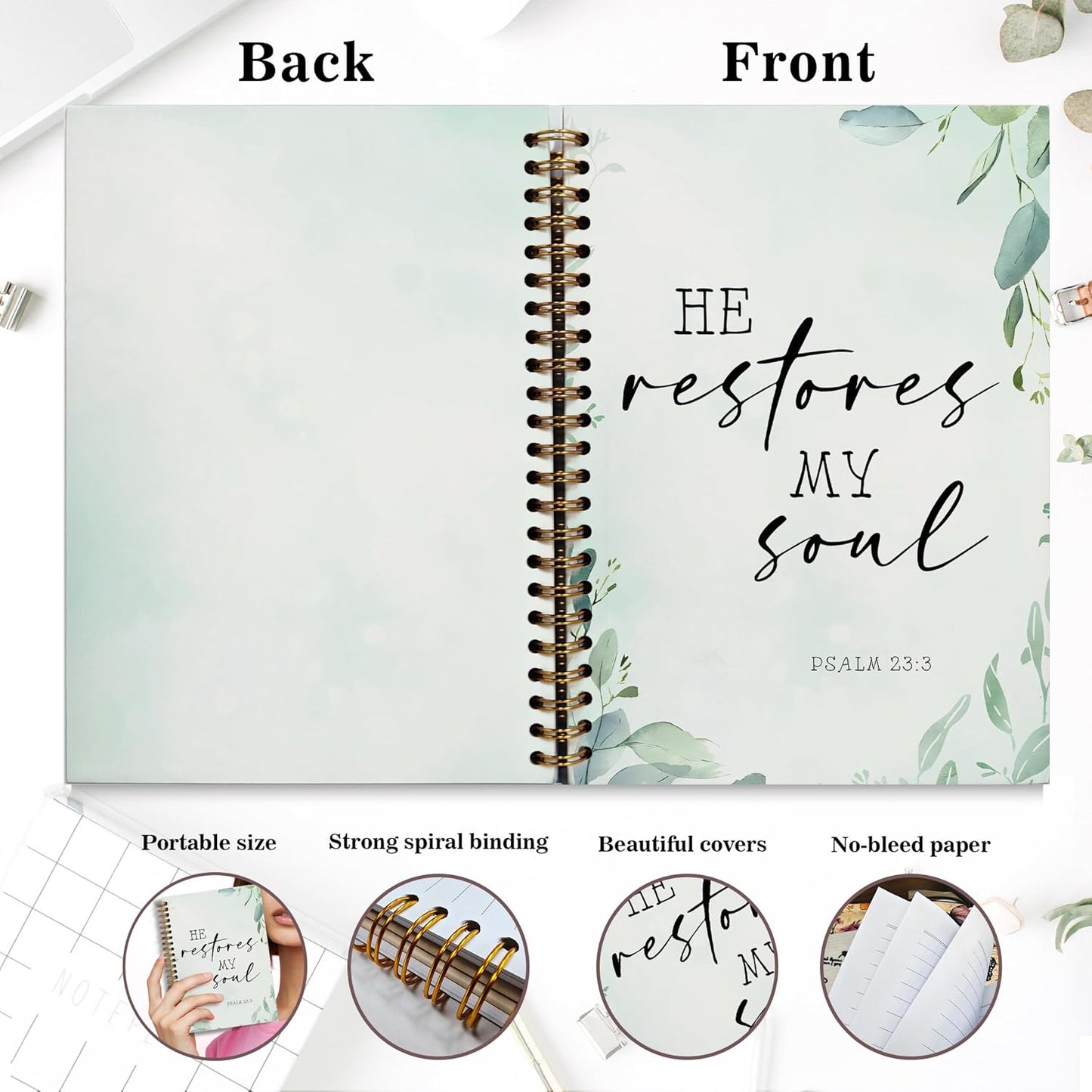 Bible Notebook, A5 Spiral Christian Journal with Floral Pink Butterfly Notebook, Bible Verse-I Can Do All Things Through Christ Who Strengthens Me, Inspirational Notebooks for Women, Bible Study, Gift for Birthday Christmas, Office Supplies (Light blue)