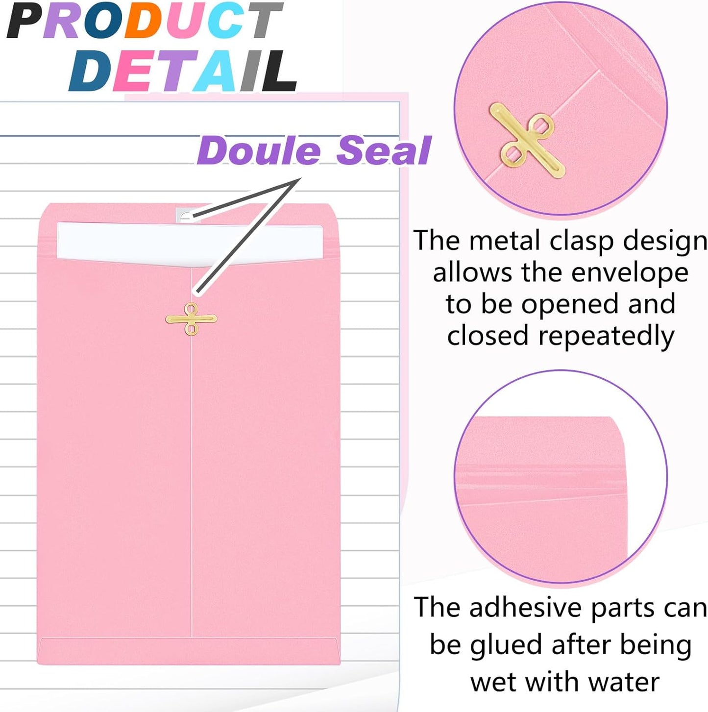 Geyee 50 Pcs 9 x 12 Inch Mixed Colors Manilla Clasp Envelopes Letter Size Mailing Envelopes with Clasp Closure for Filing Storing Documents Office Home Business School