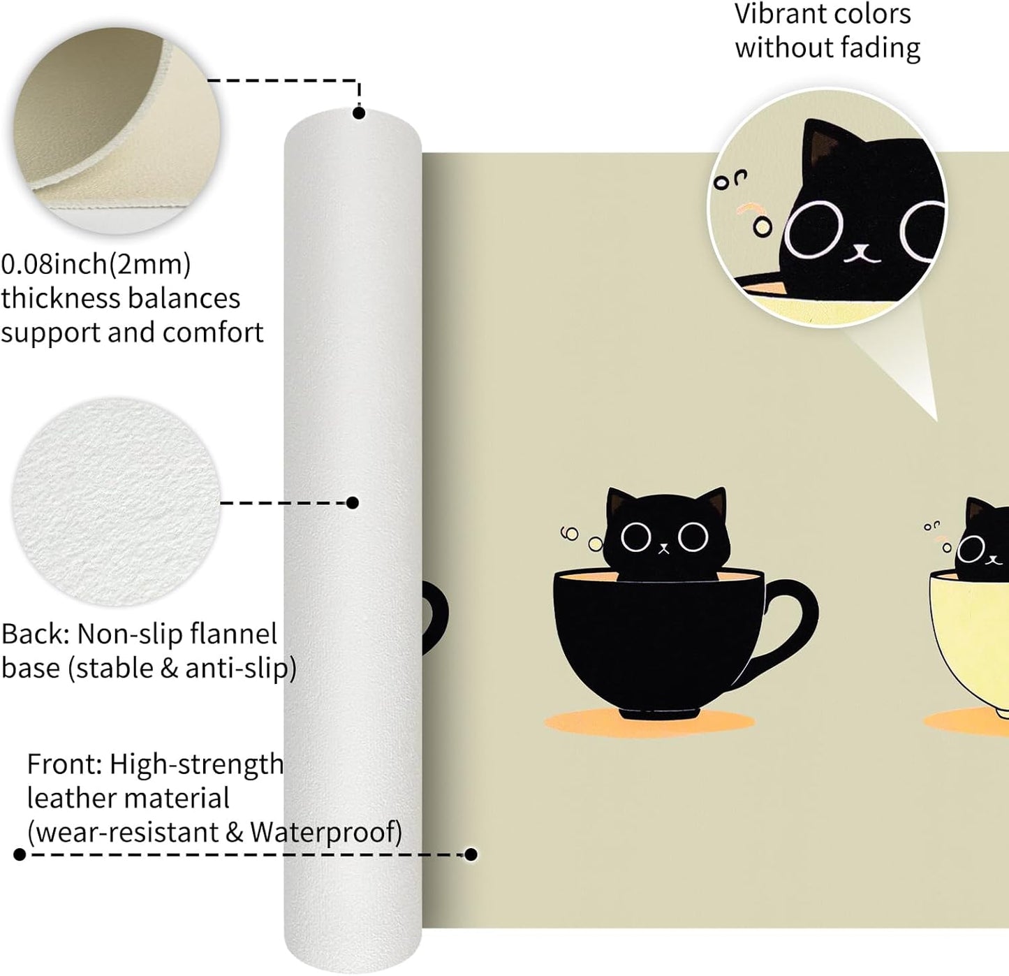 Bloss Leather Mouse Pad,Beige Anime Large Desk Pad,Cute Kawaii Cartoon Cat Desk Mats for Keyboard and Mouse,Waterproof Computer Laptop Desks Protector Mat for Office/Home/Women Gift,31.5" x 15.7"