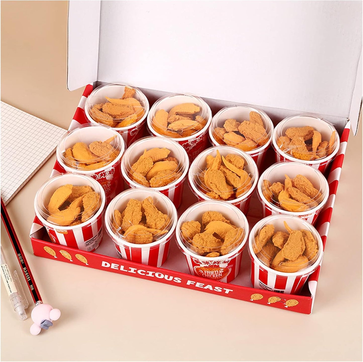 Food Erasers 27 Pack Fried Chicken Desk Pet Erasers for Kids Cute Fun School Supplies Prize Gifts Party Favors