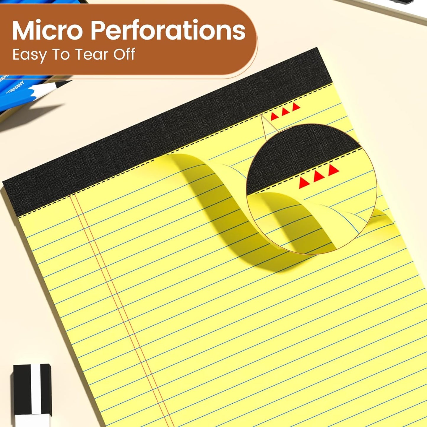 Legal Pads 8.5 X11, Narrow Ruled Notepads, 12 Pack, 50 Sheet/Pad, Yellow Legal Pads, Tear Off Notepad, Perforated Writing Pad, Notebook Paper College Ruled, Notepads for Office Home School, Notepad