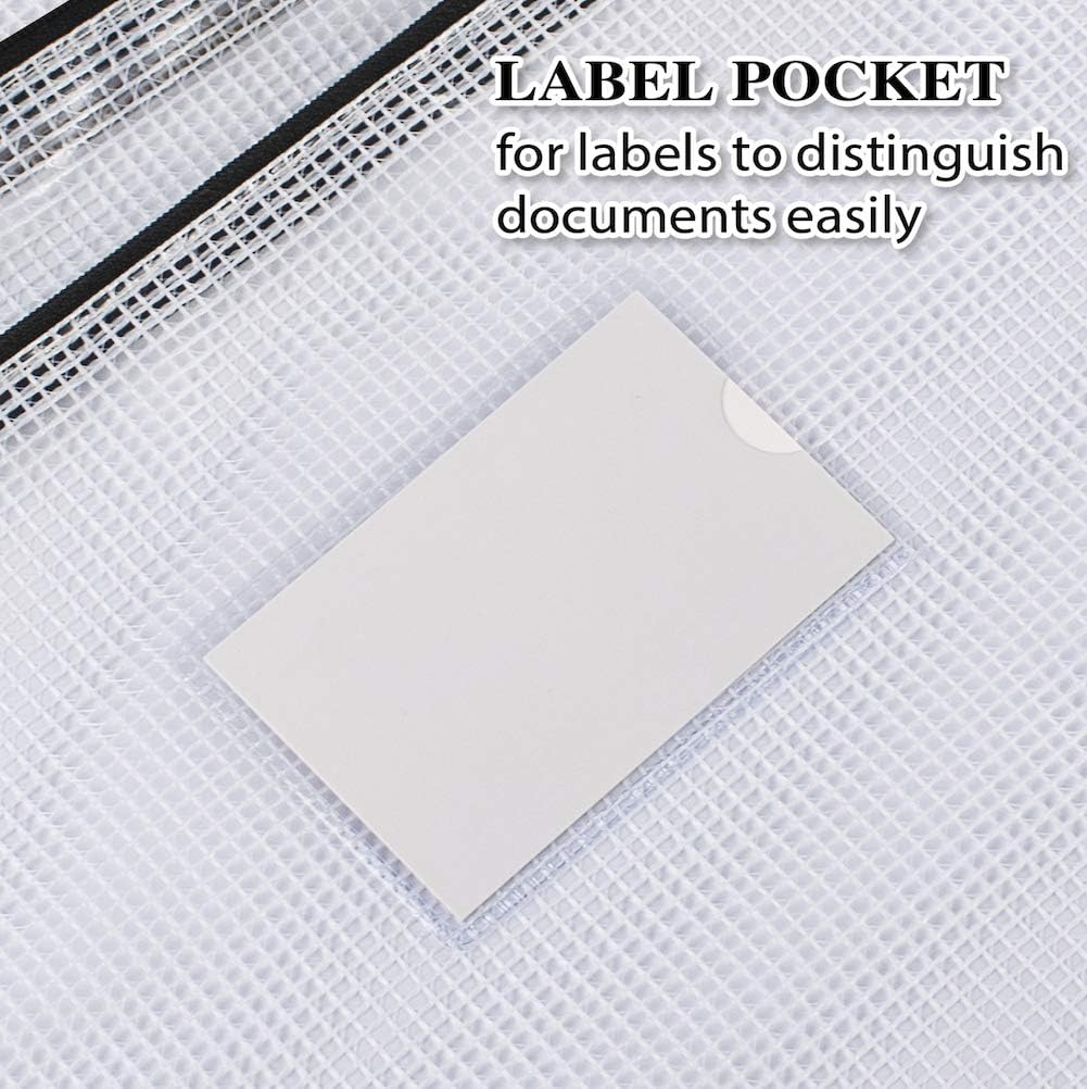 Sooez 20 Pack Mesh Zipper Pouch with Label Pocket, Plastic Zip File Folders, Letter Size A4 Zipper Document Bag for Teacher School Office Supplies, Classroom Organization, Board Game Storage，Black