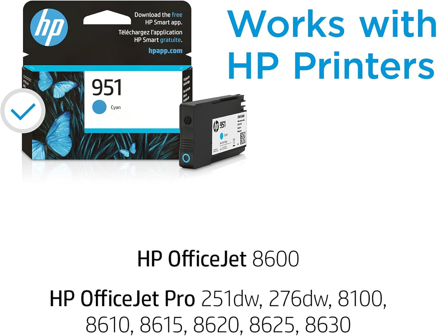 HP 951 Cyan Ink Cartridge for HP Printers | Works with Printer Series: OfficeJet 8600, Pro 251dw, 276dw, 8100, 8610, 8620, 8630 | Eligible for Instant Ink | CN050AN