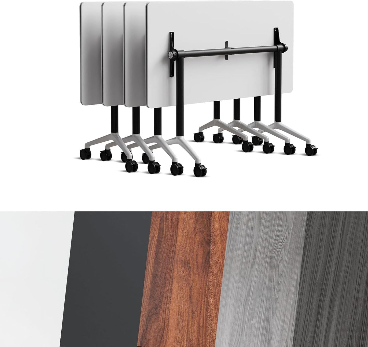 Conference Room Table, Folding Conference Tables,Thicken Grey Tabletop,Flip Top Wooden Seminar Meeting Room Table for Conference Room Offices (4, Black+White, 55.1”)