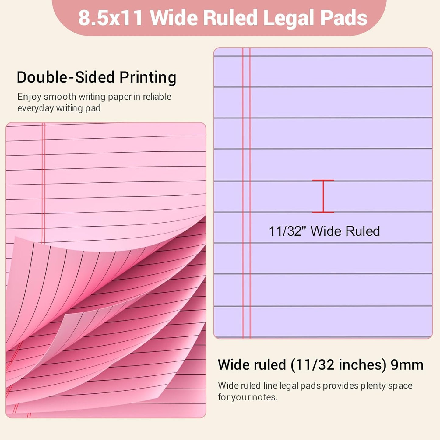 Legal Pads 8.5 x 11 Colored Note Pads, 2 Pack Notepads 8.5 x 11 Lined Paper, Colored Notebook Paper Writing Pads 30 Sheets per Colored Paper Pads 8.5 x 11 for Purple Legal Pads Home Office School
