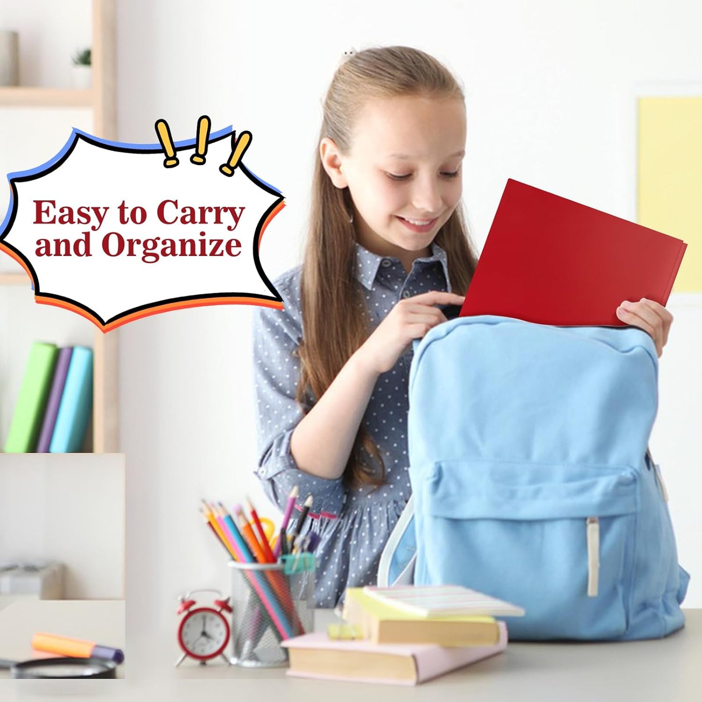 12-Pack Plastic Folders with Pockets and Prongs,2-Pocket Folders with 3 Fasteners, Poly Folders Holds 8-1/2" x 11" Paper for School/Office/Home, Red