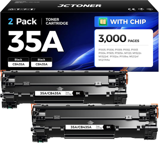 35A Black Toner Cartridge 2-Pack Replacement for HP 35A CB435A Works with Laserjet P1005 P1006 P1009 P1002 P1003 P1004 M1120 M1522n M1522nf P1505 P1505n P1102w P1109w Pro MFP M1212nf M1217nfw Printer