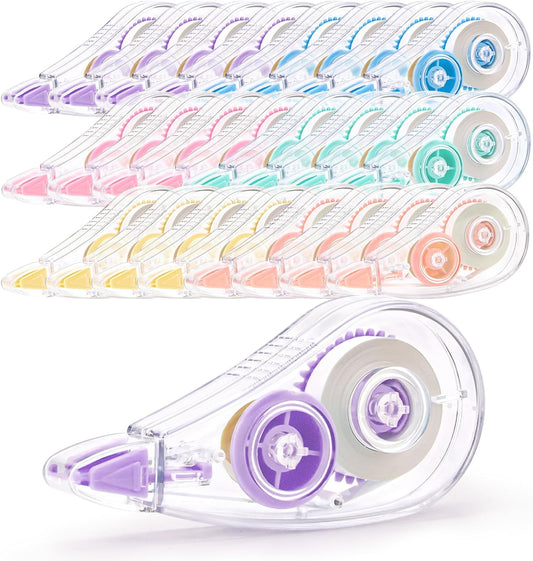 24 Pcs Colorful Core Correction Tape, 18.04 Ft White Wrong Out Tear-Resistant Bulk, Instant Corrections Easy To Use Applicator for School, Office, Note Taking, Journal (Tape Width 0.2 in)