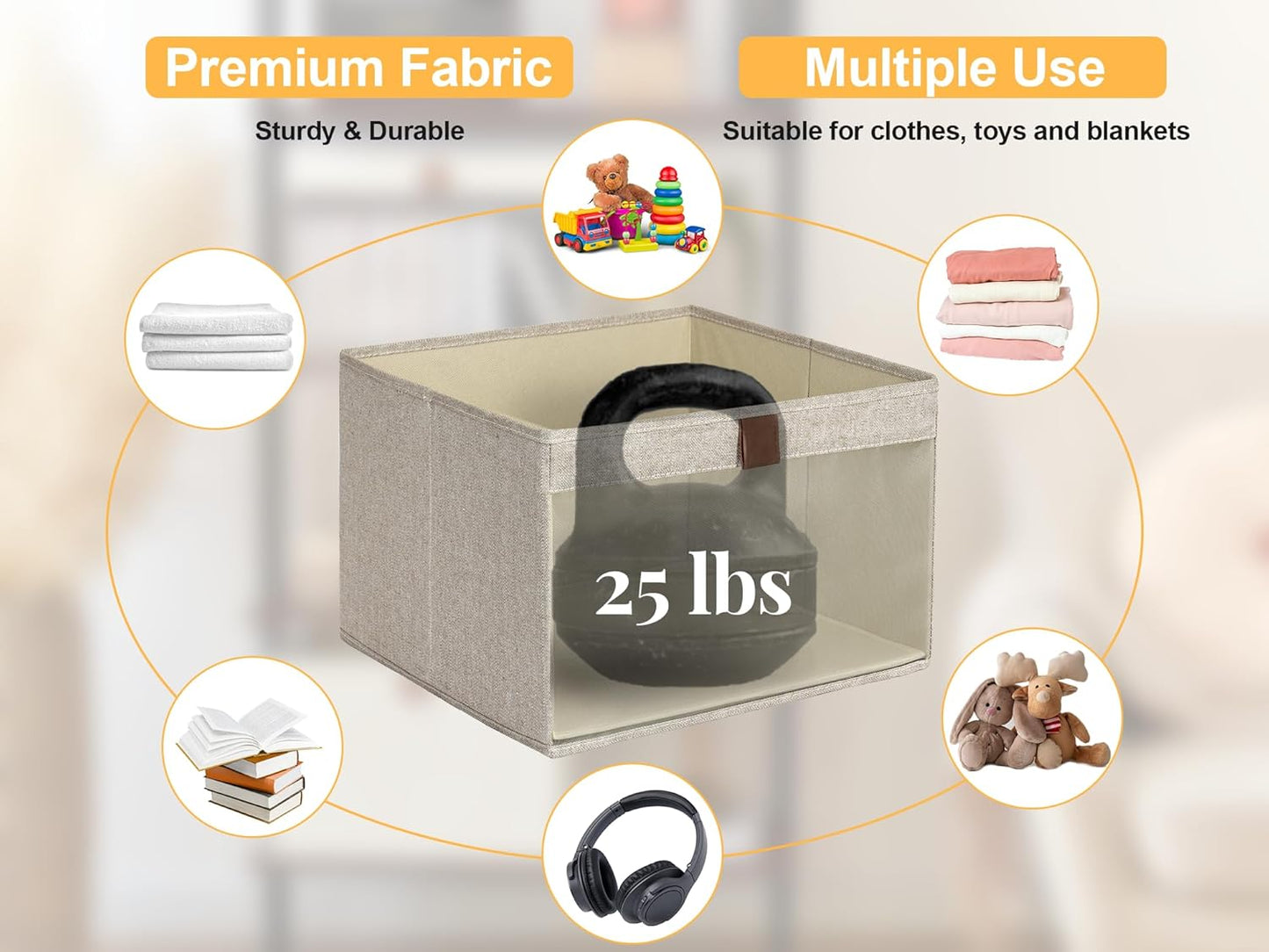 StorageWorks Closet Storage Bins, Large Storage Baskets with Clear Window and Handles, Foldable Fabric Organizer for Clothes, Shelves, Brown and Beige, 3 Pack