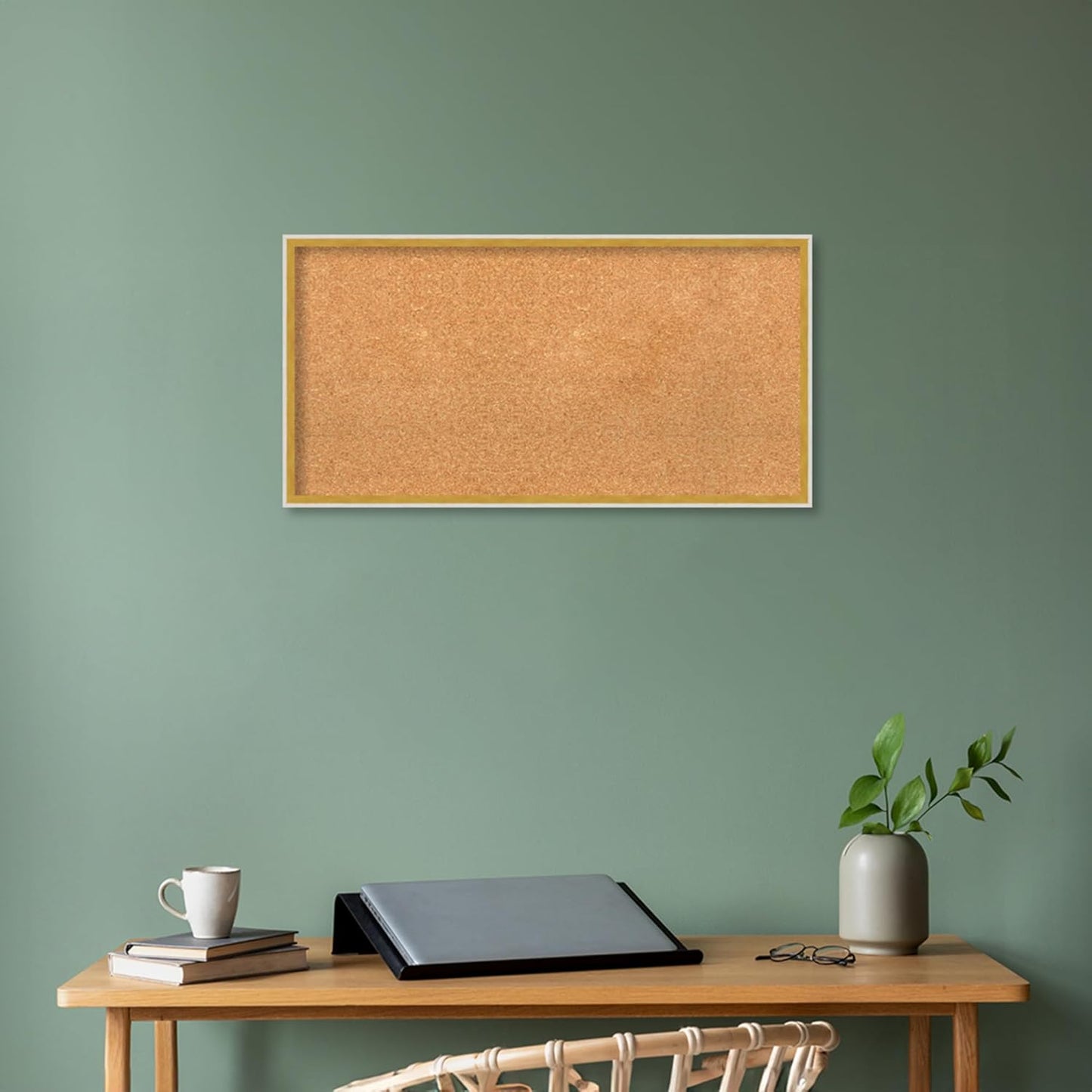 Amanti Art Natural Cork Board for Wall, 17x33 Vision Board with White Frame, Medium Corkboard Office Decor for Home Organization, Modern Corkboard Pinboard to Display Items for Home Organization in
