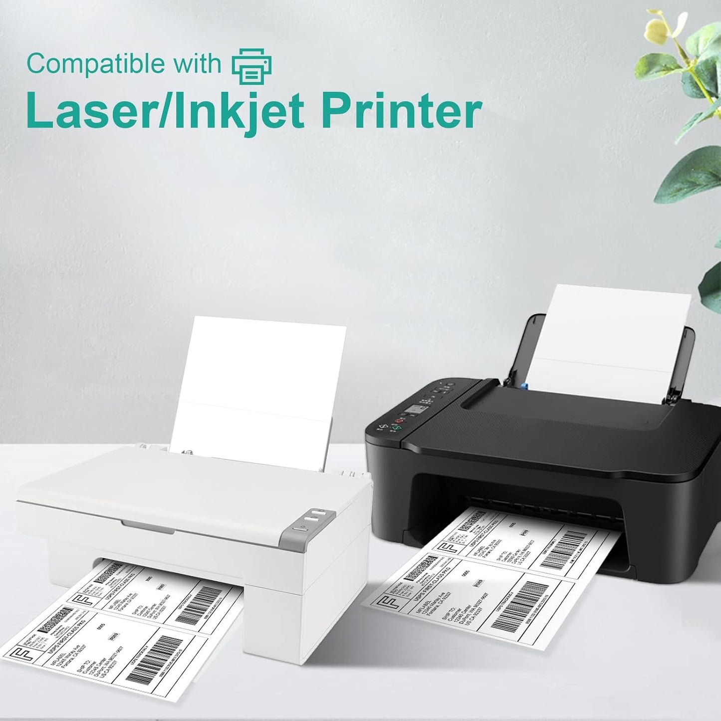 MFLABEL Half Sheet Shipping Labels (8.5" x 11") - 300 Self-Adhesive Labels for Laser/Inkjet Printers | 2-UP Design for FedEx, UPS, Amazon FBA | Matte Finish No-Jam Labels + 12 Free Fragile Stickers