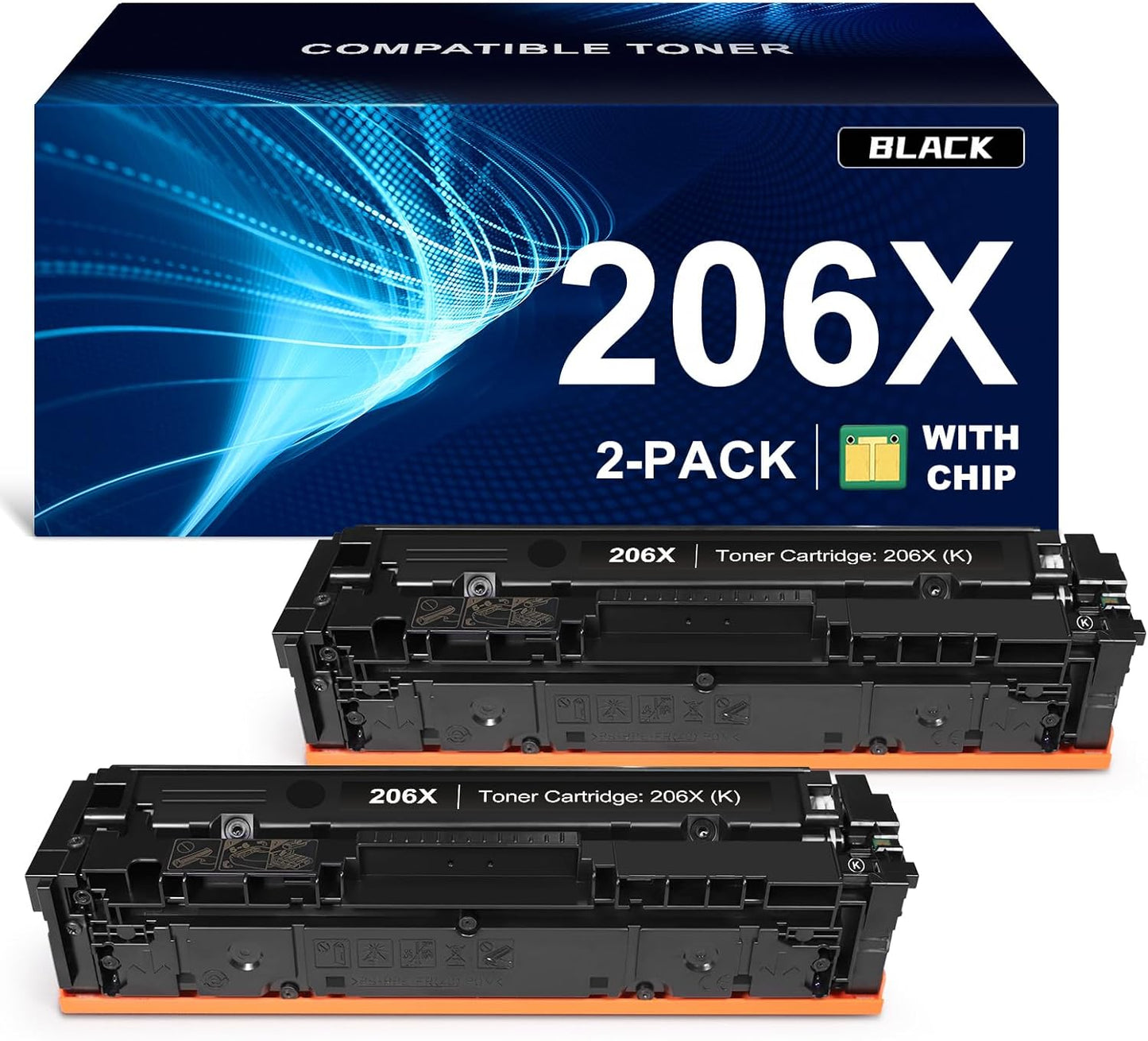 206X W2110X Black Toner Cartridge High Yield (with chip) Compatible Replacement for HP 206X 206A Laserjet Pro MFP M283fdw M283fdn M283cdw M255dw M255nw M282nw M283 M255 M282 Printer Toner (2-Pack)
