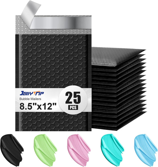 Poly Bubble Mailers 8.5x12 Inch, 25 Pack Padded Envelopes for Shipping, Package Envelopes with Self Seal Adhesive, Waterproof Padded Mailers (Black, Bulk #2)