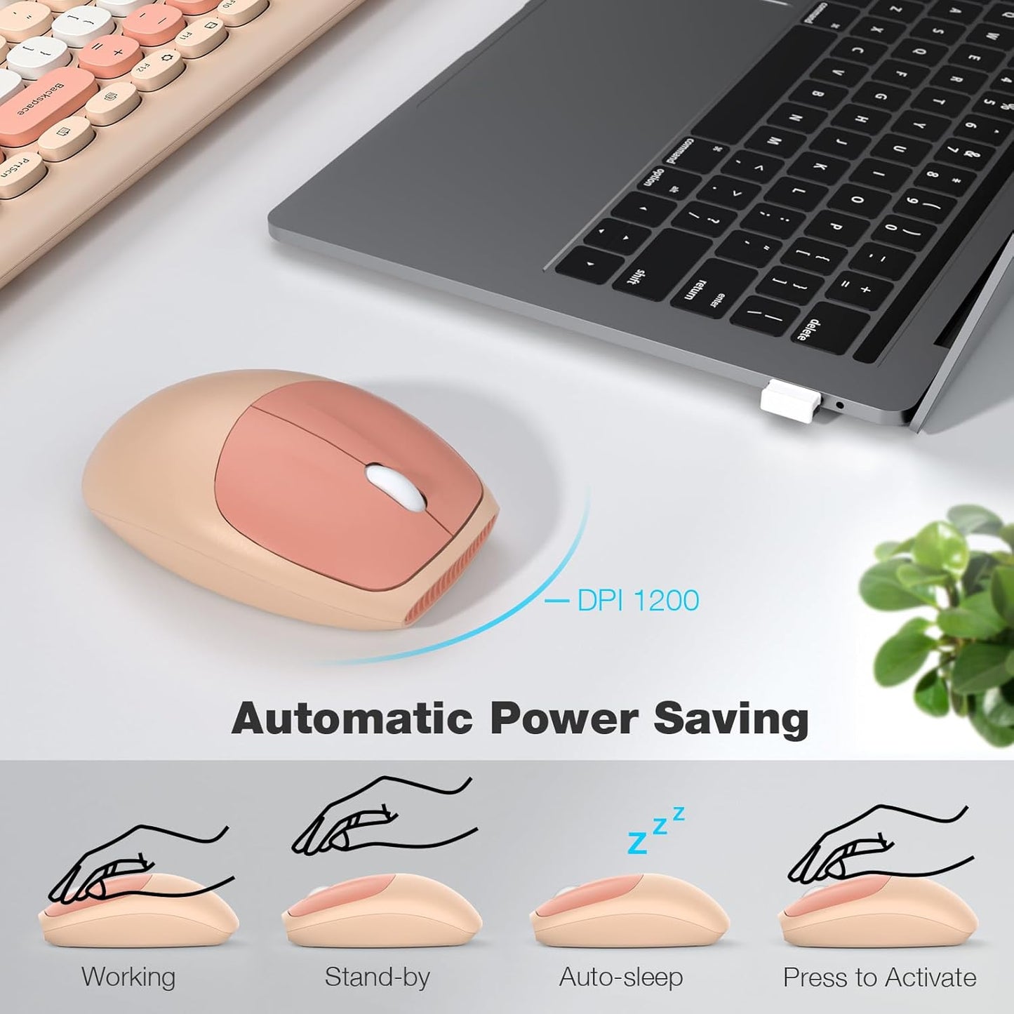 MOFII Wireless Keyboard and Mouse Combo, Colorful Full Size Keyboard with Number Pad, Silent Cute Wireless Mouse, 2.4GHz Dropout-Free Connection, for PC Laptop Computer (Coffee Color)