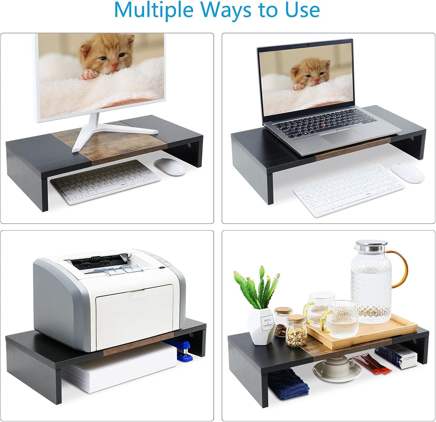 TEAMIX 20 inch Monitor Riser, Sturdy Wood Desktop Riser for TV/PC/Laptop/Printer, TV Riser Stand Computer Shelf with Storage for Home Office