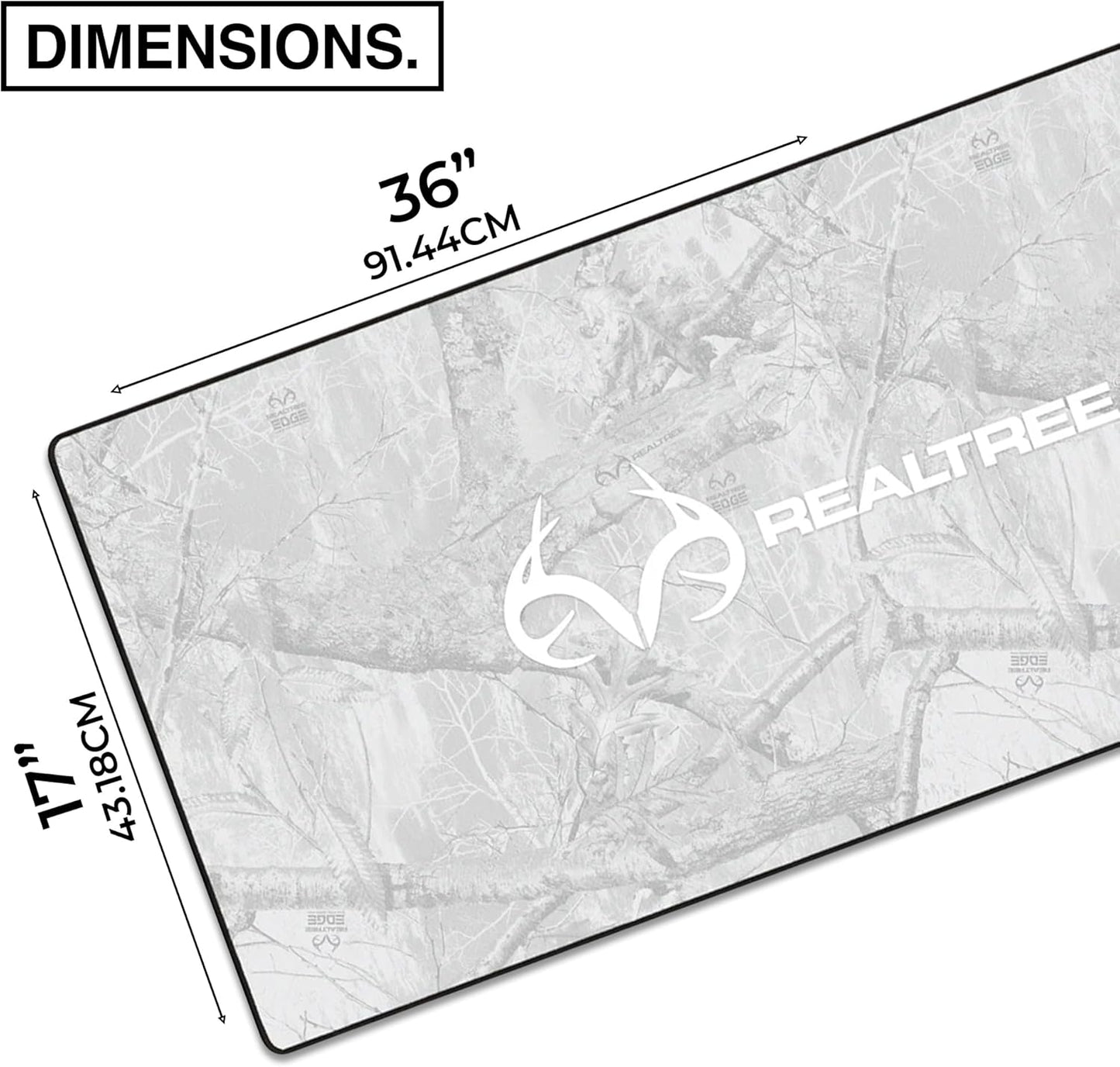 MPCO. Real Tree Large Gaming Desk Pad - 36" x 17" Duraglyde Fabric Edge Snow White – with Logo Desk Mats - Non-Slip, Washable, Smooth Glide for Precision Gaming & Work