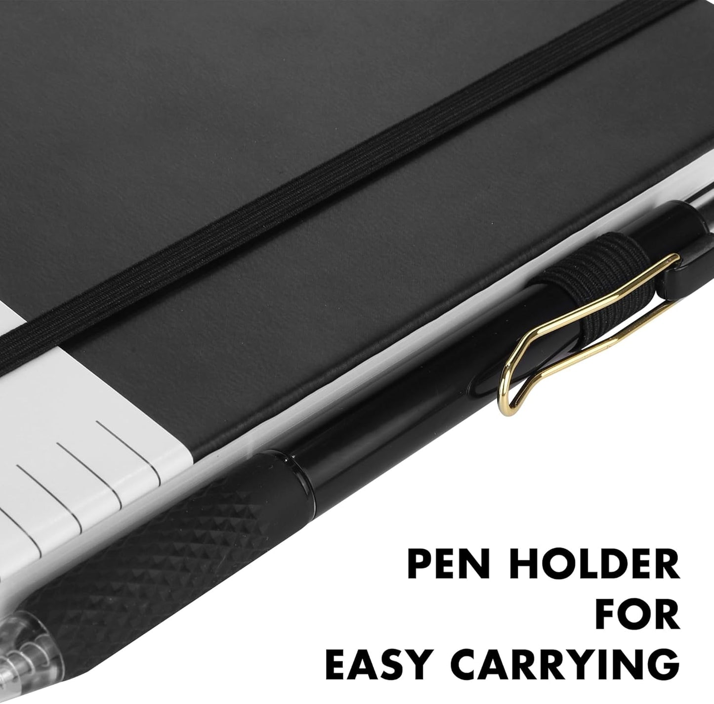 Aodaer Lined Notebook Journal with Pen A5 Notebooks 100 GSM College Ruled Hardcover Notebook PU Leather Notepad with Pen Holder for Office School, 5.7 x 8.3 Inches, Black