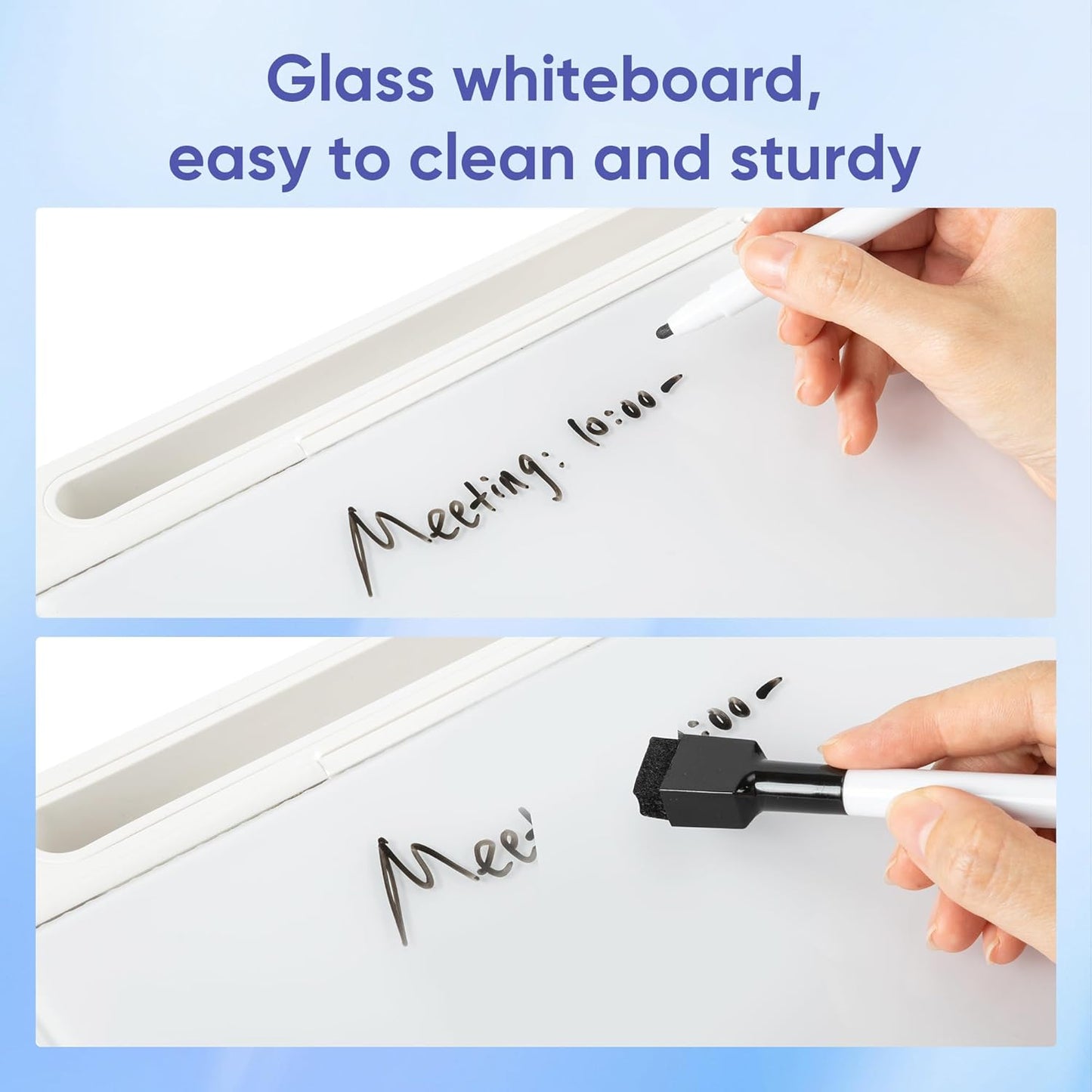 VUSIGN Glass Desktop Whiteboard with Storage, Small Organizer Dry Erase Board Desk Board Buddy White Board, Desktop Computer Pad for Notetaking, Desk Whiteboard for Office, Home, School Supplies