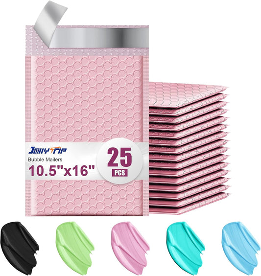 10.5x16 Poly Bubble Mailers #5 Padded Envelopes, 25Pcs Self Seal Mailing Envelopes Bubble Padded Mailers (Pink)