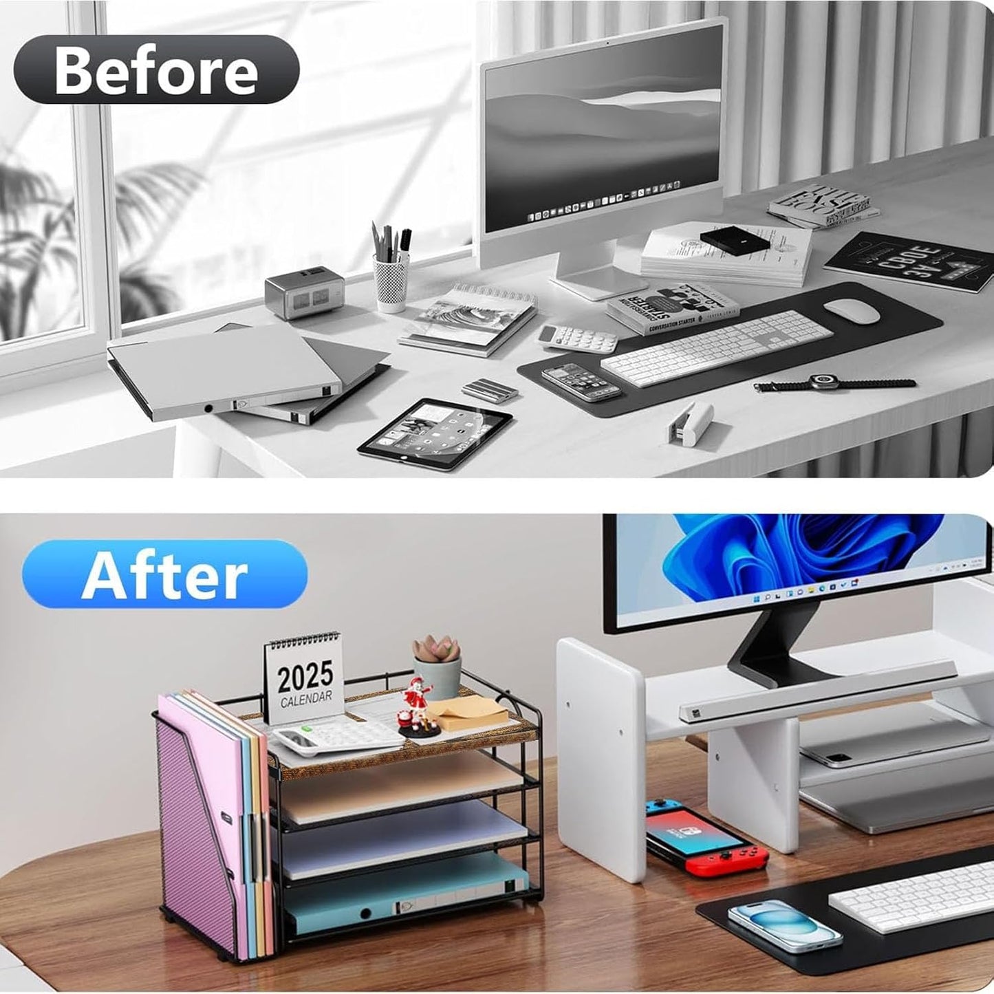 gianotter Wood Paper Organizer With Magazine Holder, Desk Organizers and Accessories, Desk Accessories & Workspace Organizers, File Organizer for Office Supplies Storag (Wood)