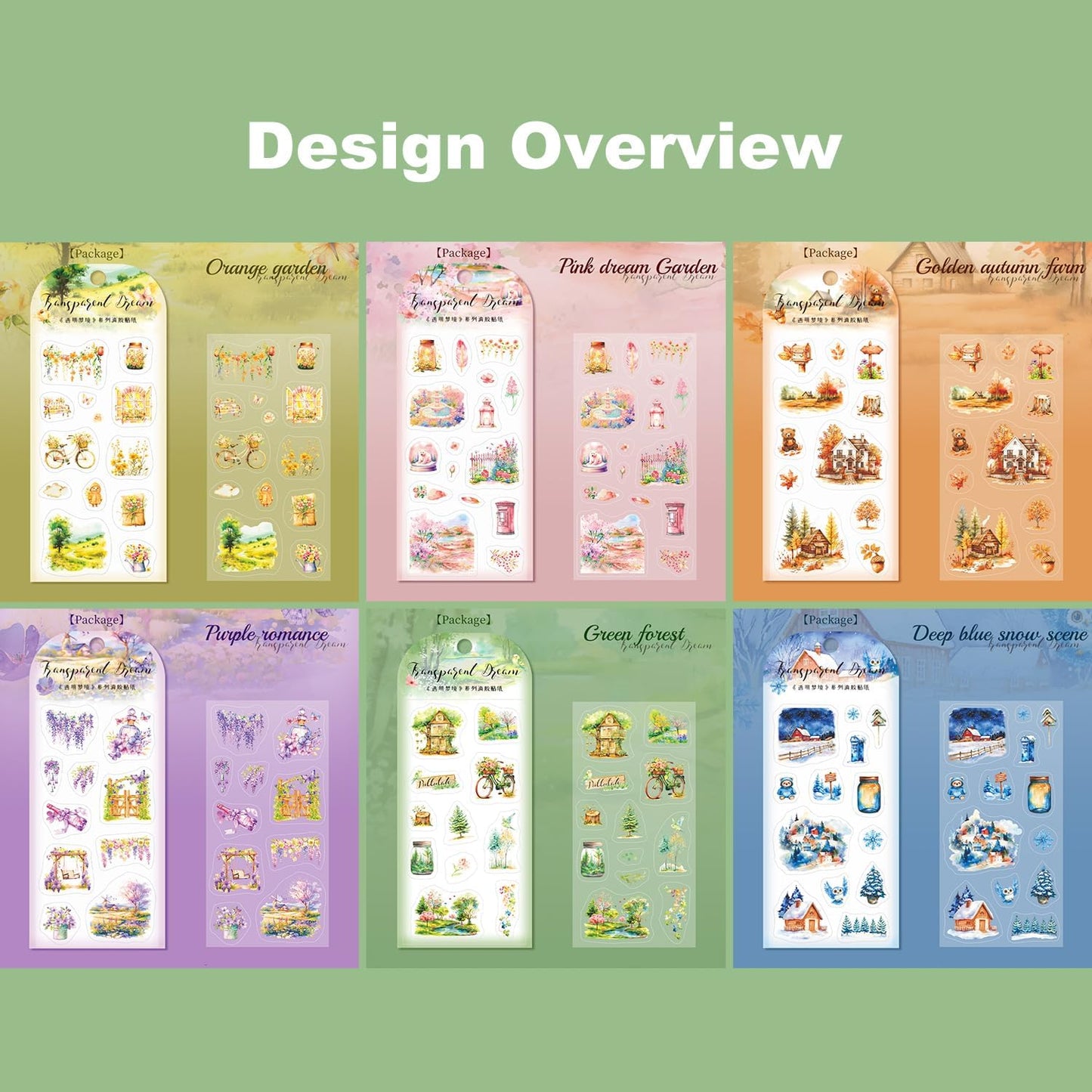 6pack Landscape 3D Epoxy Stickers, Cottagecore Aesthetic Scrapbook Supplies for Journaling, DIY Crafts, Phone Cases & Decorative Projects