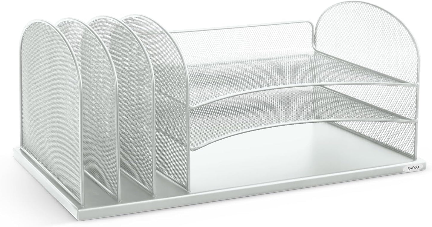 Safco Onyx Desk Organizer with 3 Horizontal and 3 Upright Trays, Durable Steel Construction, Silver
