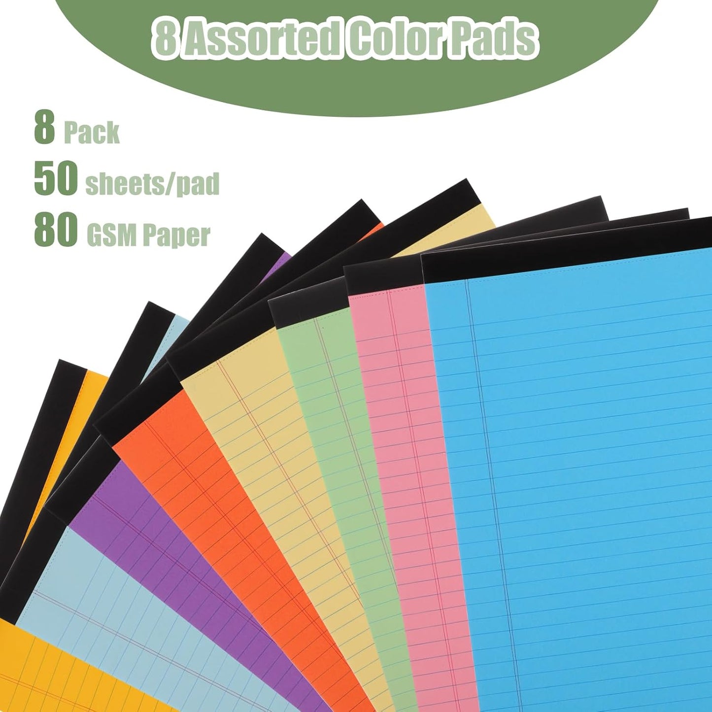 8 Packs Small Note Pads 5x8, Color Legal Pad 5x8 College Ruled Small Legal Pad Perforated Lined Writing Pads for Home, Study, Office, To-Do Lists, 50 Sheet/notepad, Multicolor
