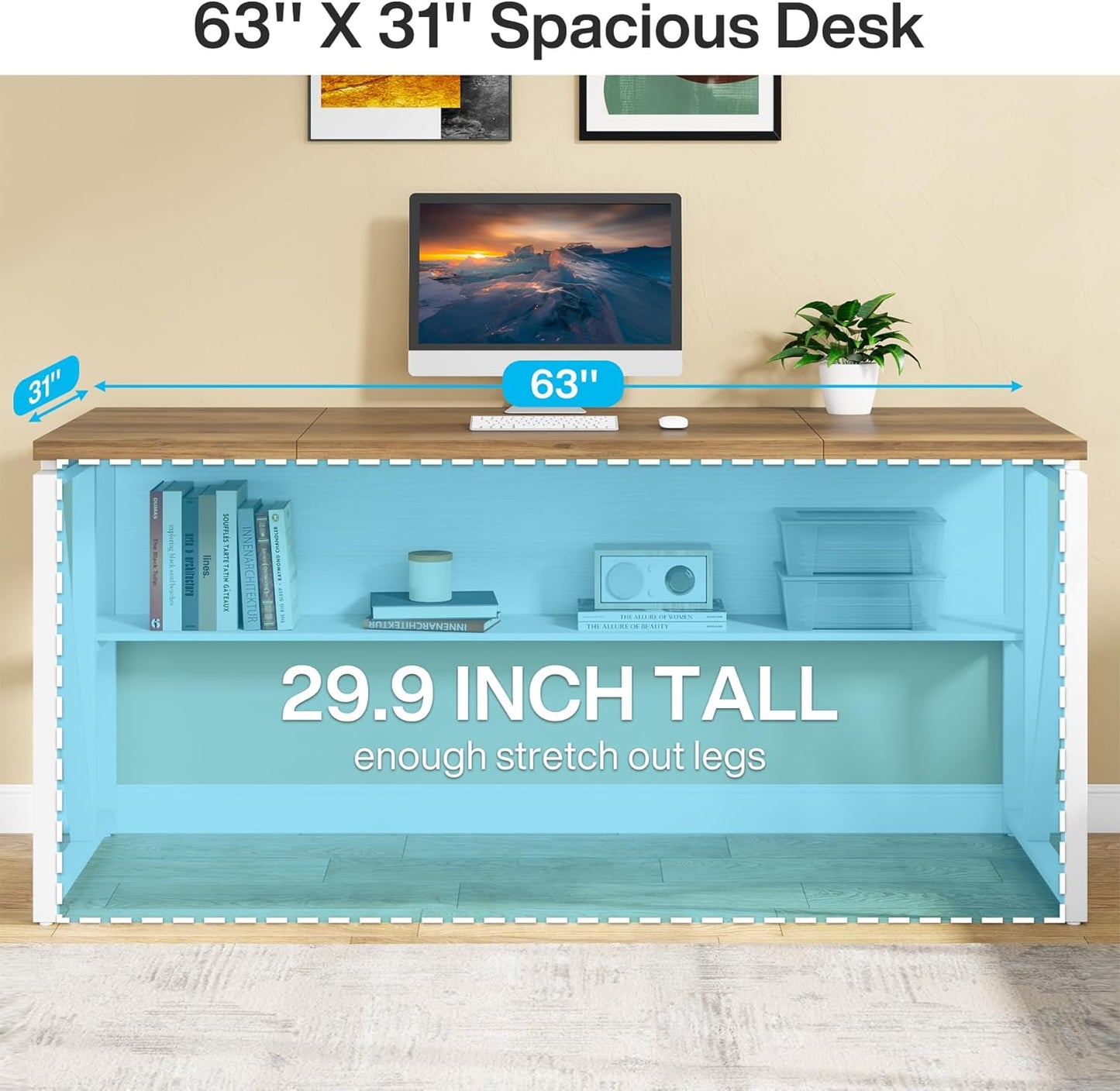 Tribesigns L Shaped Desk with Drawer,63" Executive Computer Desk and lateral File Cabinet, 2 Piece Home Office Furniture for Hanging File, Cabinet with Doors (Walnut, 63-inches)