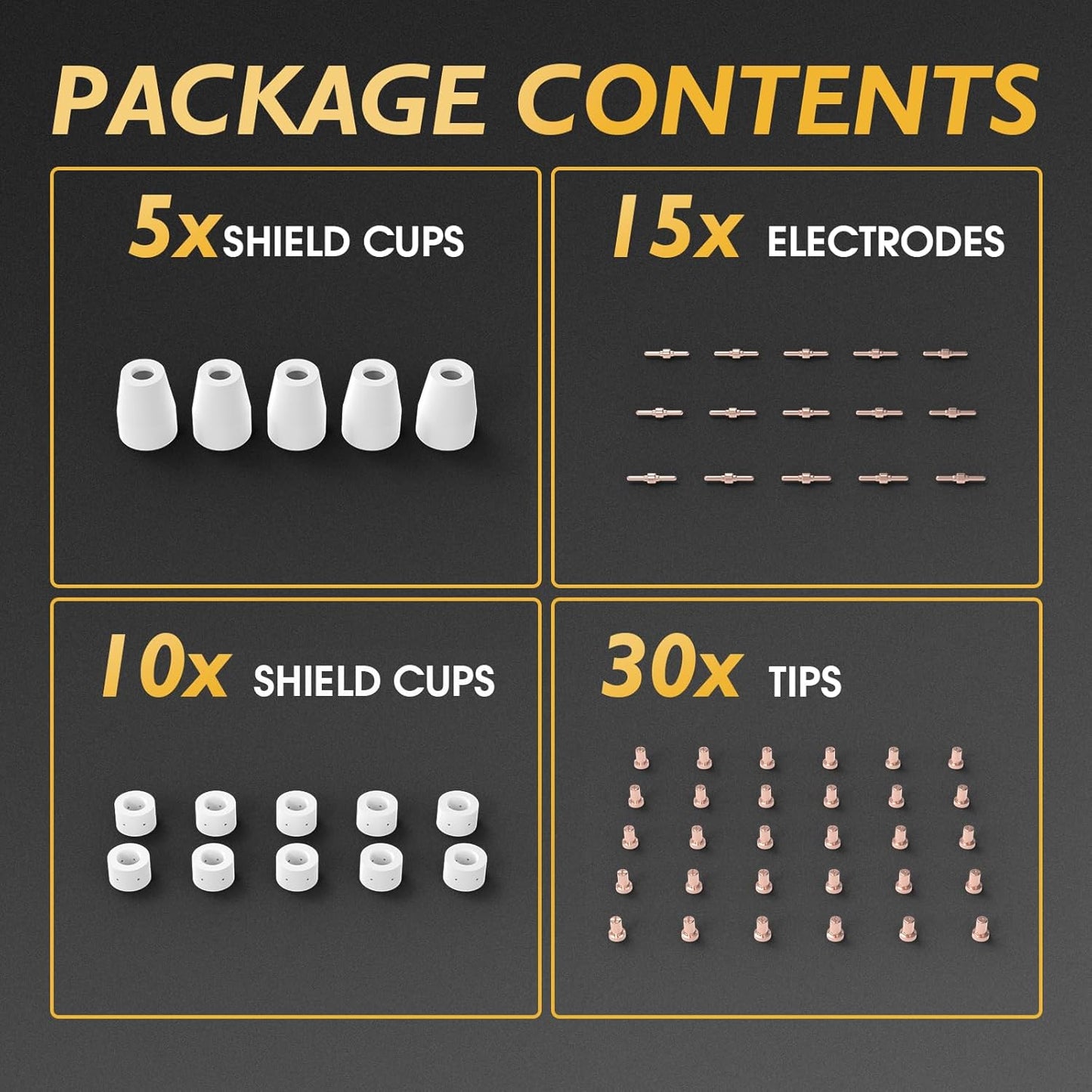 TOOLIOM 60Pcs Plasma Cutter Torch Consumables PT31 Accessories Electrode Tips Nozzles Cups Kit Fit CUT40 CUT50 with Plasma Cutting Torch PT31 LG40