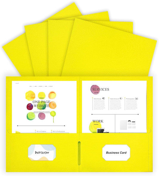 Folders with Pockets,IntoJoy 50 Pack 2 Pocket Folders Fit Letter Size Paper File Folders for School Office Business Home Filing Resume Portfolio (Yellow)