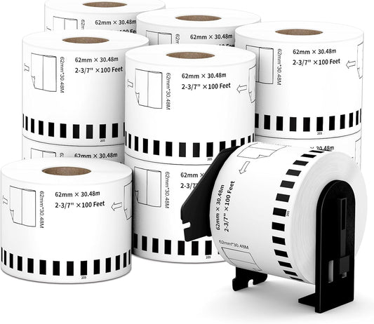 Compatible Continuous Labels Replacement for DK-2205 (2.4 in x 100 ft), Use with Brother QL Label Printers (12 Rolls + 1 Frame, 30.48m Length Labels/Roll)