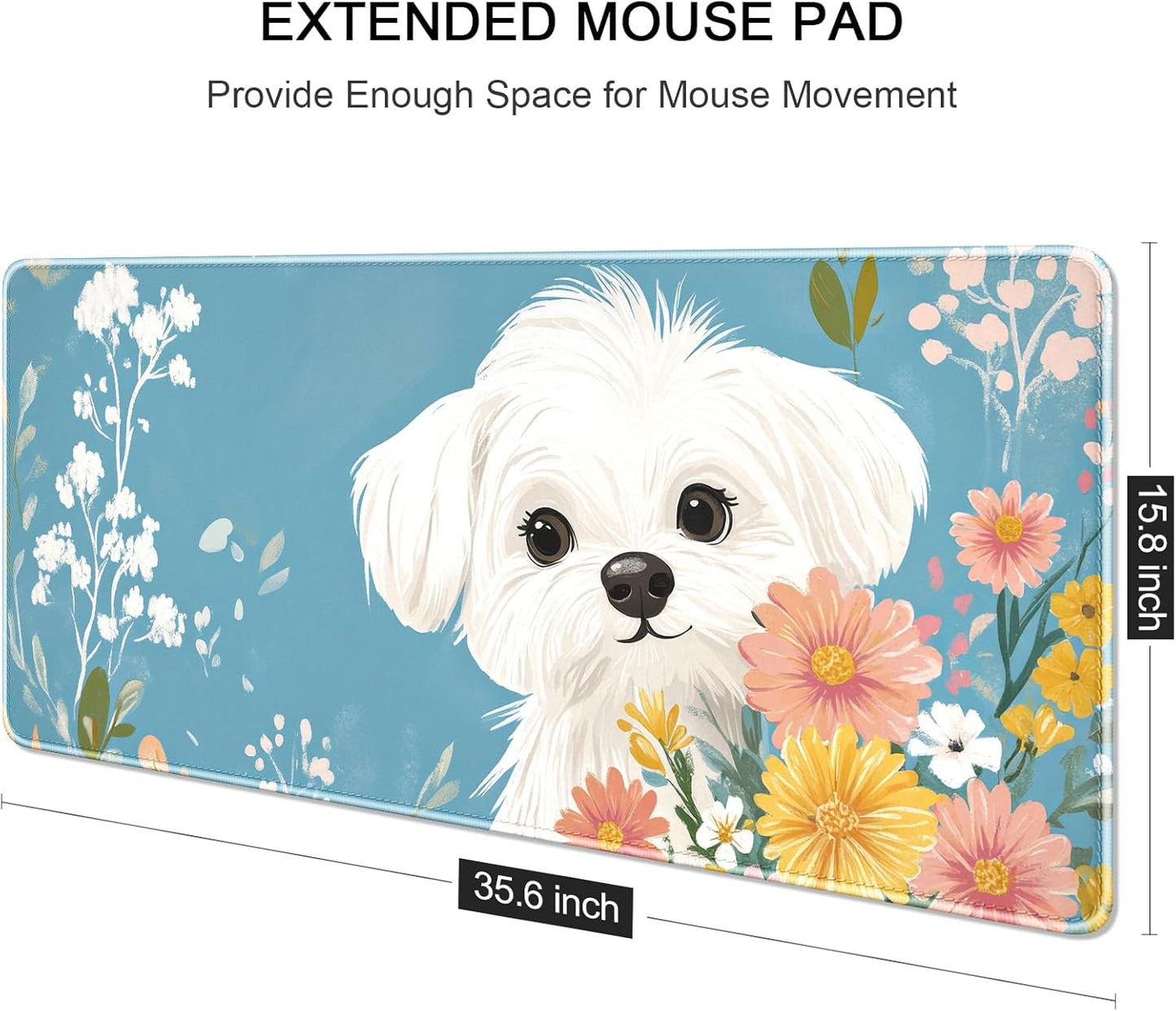 Auhoahsil Large Mouse Pad, XXL Gaming Mousepad, Desk Mat for Desktop, Thick Rubber, Big & Long Size, Stitched Edges, Full Desk Pad for Laptop & Computer, Extended 35.4 x 15.7 in, Cute Dog Pomeranian