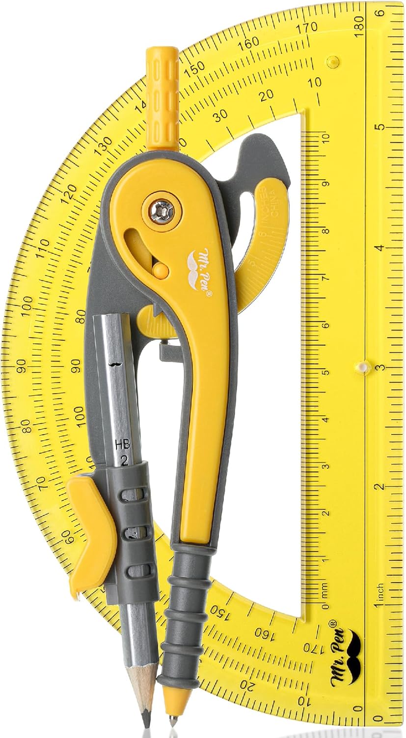 Mr. Pen- Compass and Protractor Set, Yellow, Compass Geometry Tool, Protractor and Compass Set, Compass Drawing Tool, Drawing Compass, Geometry Compass, Math Compass for Geometry