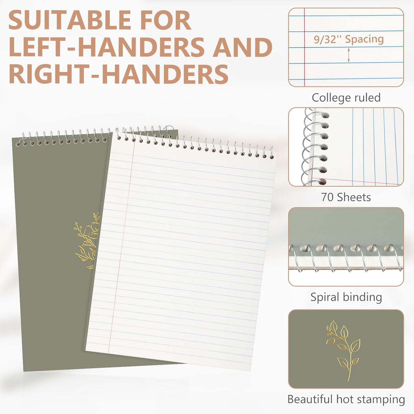 6 Pack 8.5 x 11'' Top Bound Office Steno Book Wide Ruled Double Sided Spiral Notebooks Reliable White Paper 70 Sheets/Pad Pastel Colors Covers for Writing School Notes(Hot Stamping)