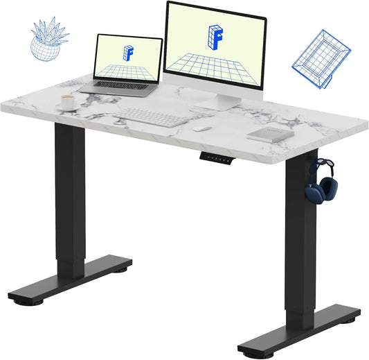 FLEXISPOT EN1 Whole-Piece Standing Desk 48 x 24 Inches Height Adjustable Electric Desk Sit Stand Desk Home Office Desks (Black Frame + Marble Gray Top, 2 Packages)