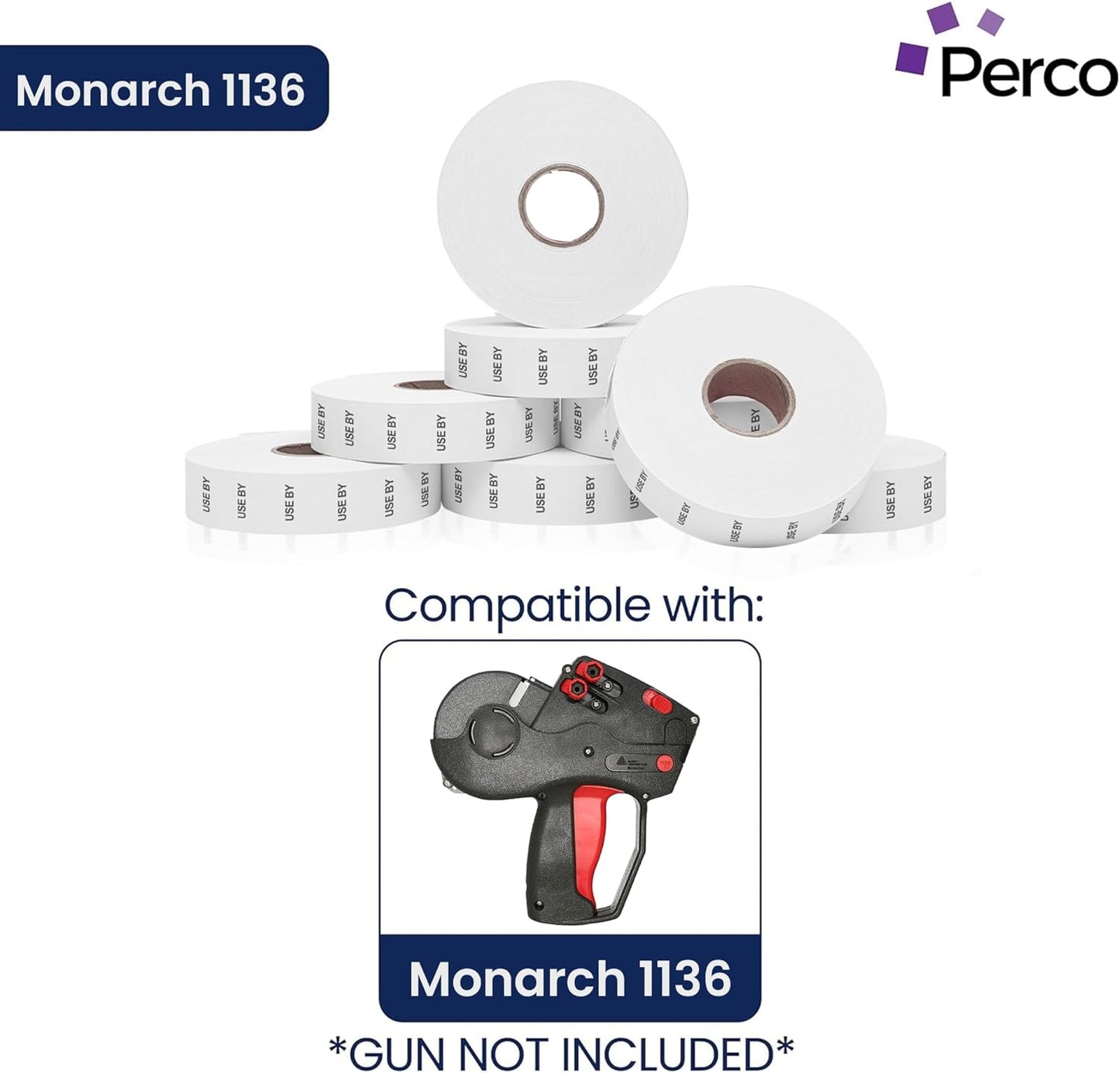 Perco USE by Labels for Monarch 1136 Price Gun - Buy 2 Sleeves Get 1 Free! 24 Rolls, 42,000 Labels - with Bonus Ink Rolls