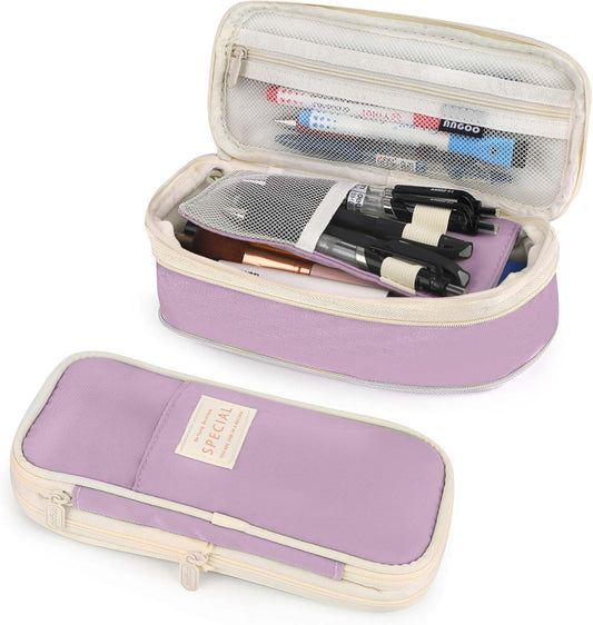Pencil Case, Large Capacity Aesthetic Pencil Cases with Durable Zipper, Big Stationery Pencil Pouch for Women & Men, Adults Portable Storage Organizer Bag for College, office, Travel (Purple)