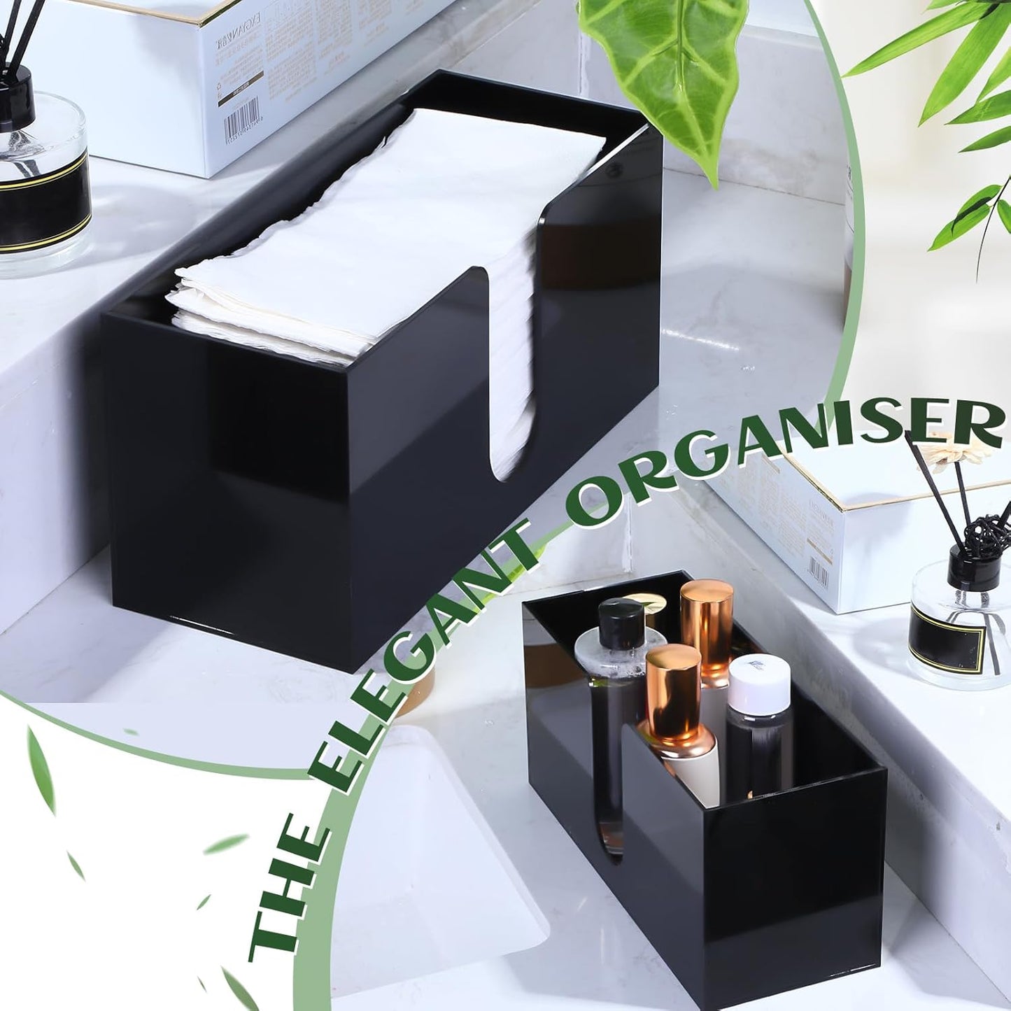 Mumufy 2 Pcs Fold Paper Towel Dispenser Countertop Napkins Dispenser Napkin Holder Multifold Disposable Acrylic Paper Towel for Z or C Fold (Black)