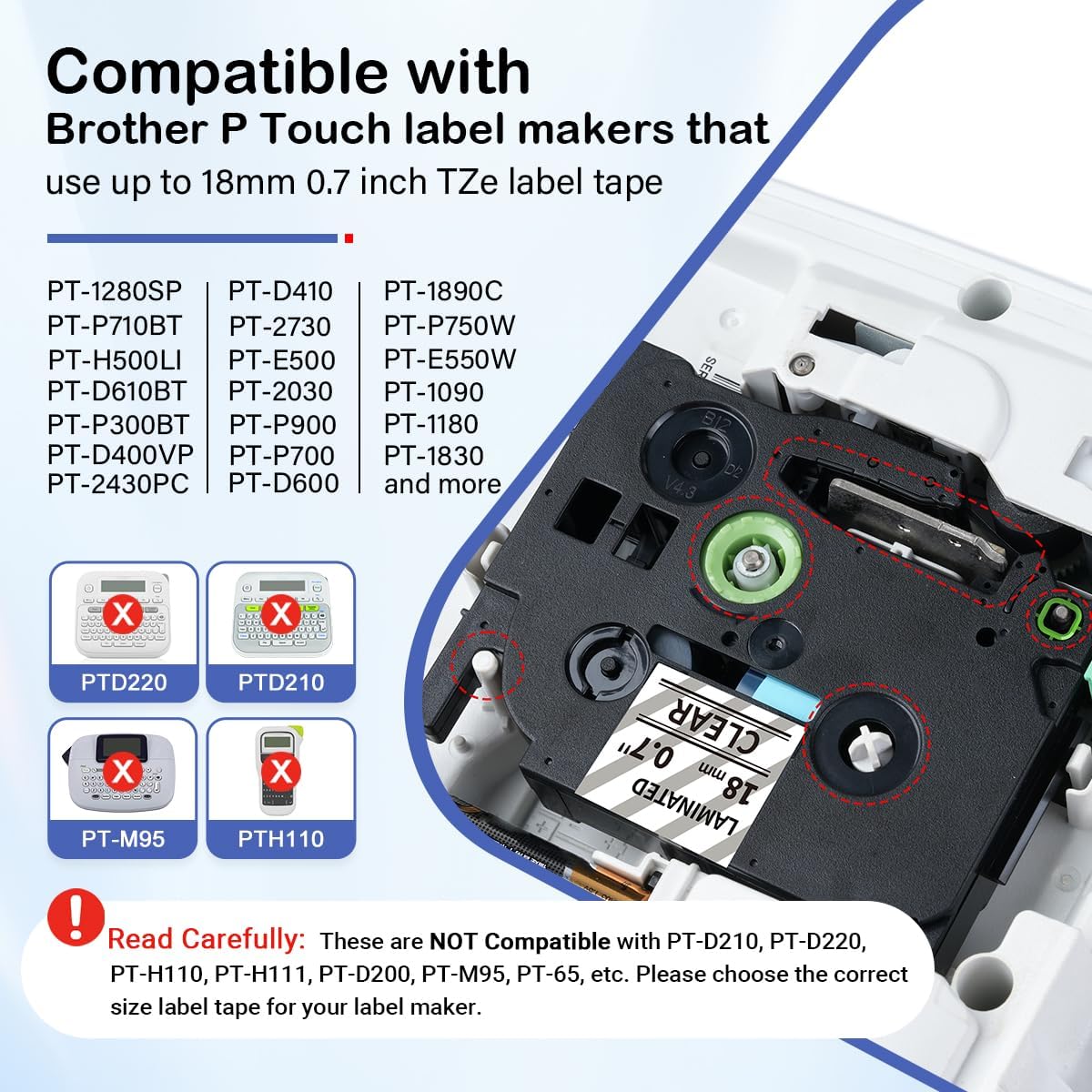 Labelife Label Maker Tape 18mm Clear TZe-141 Compatible with Brother P Touch TZe TZ Tape 18mm 0.7 Laminated Clear TZe141 TZ-141 3/4 Inch Label for Ptouch PTD600 PTD400AD PT1880, 5-Pack