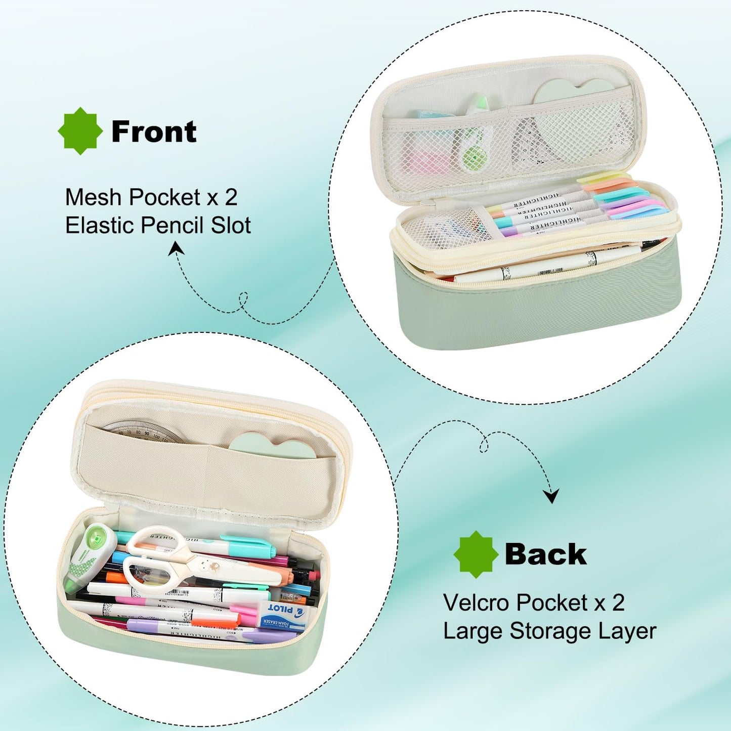 Pencil Case for Girls Kids Teens Adults Big Pencil Bag with Zipper Big Pen Pouch Large Stationery Pen Case Organizer for School Green