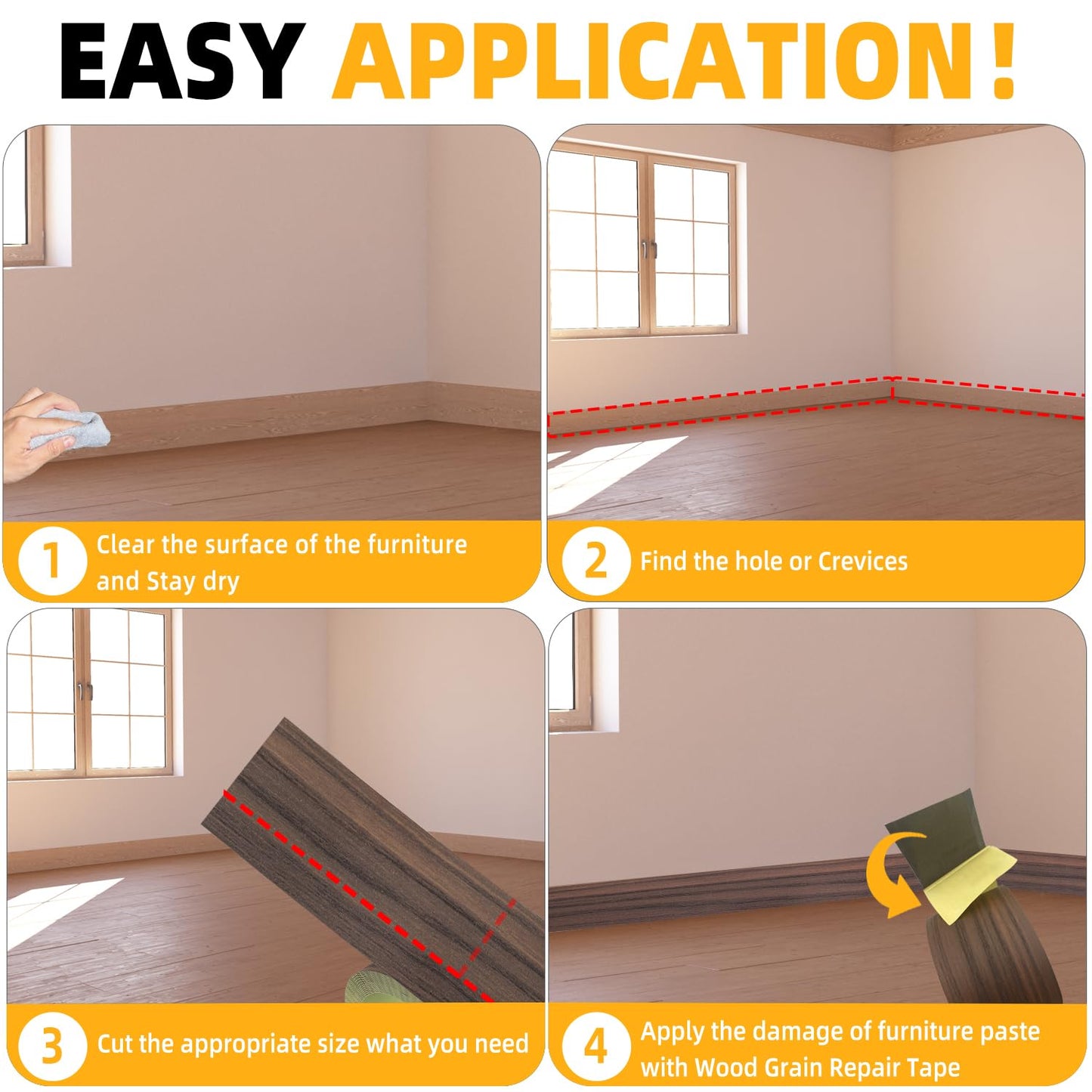 GSCIT Club Wood Grain Repair Tape, 2.4 inch X 50ft Self Adhesive Walnut Grain Repair Patch for Tables, Chairs, Baseboards, Doors, Windows, Floors, Handicraft DIY.